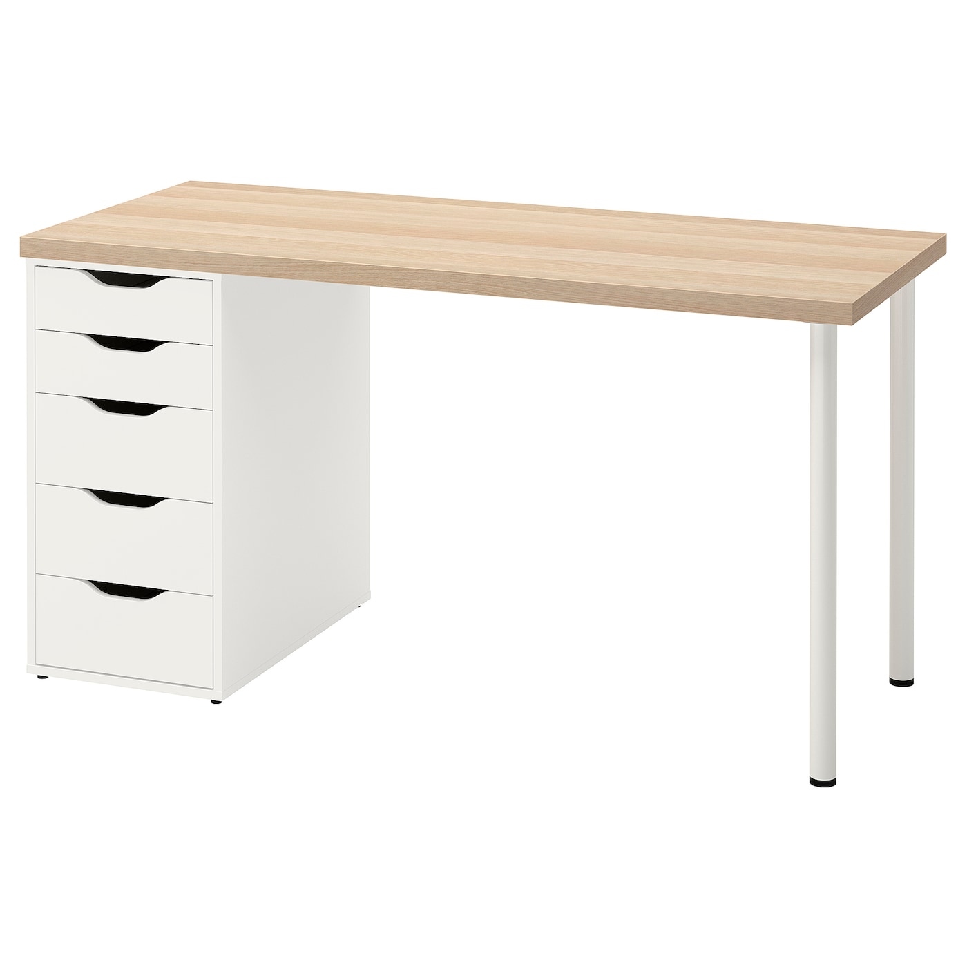 IKEA LAGKAPTEN / ALEX biurko, imitacja dębu bejcowanego na biało/biały, 140x60 cm
