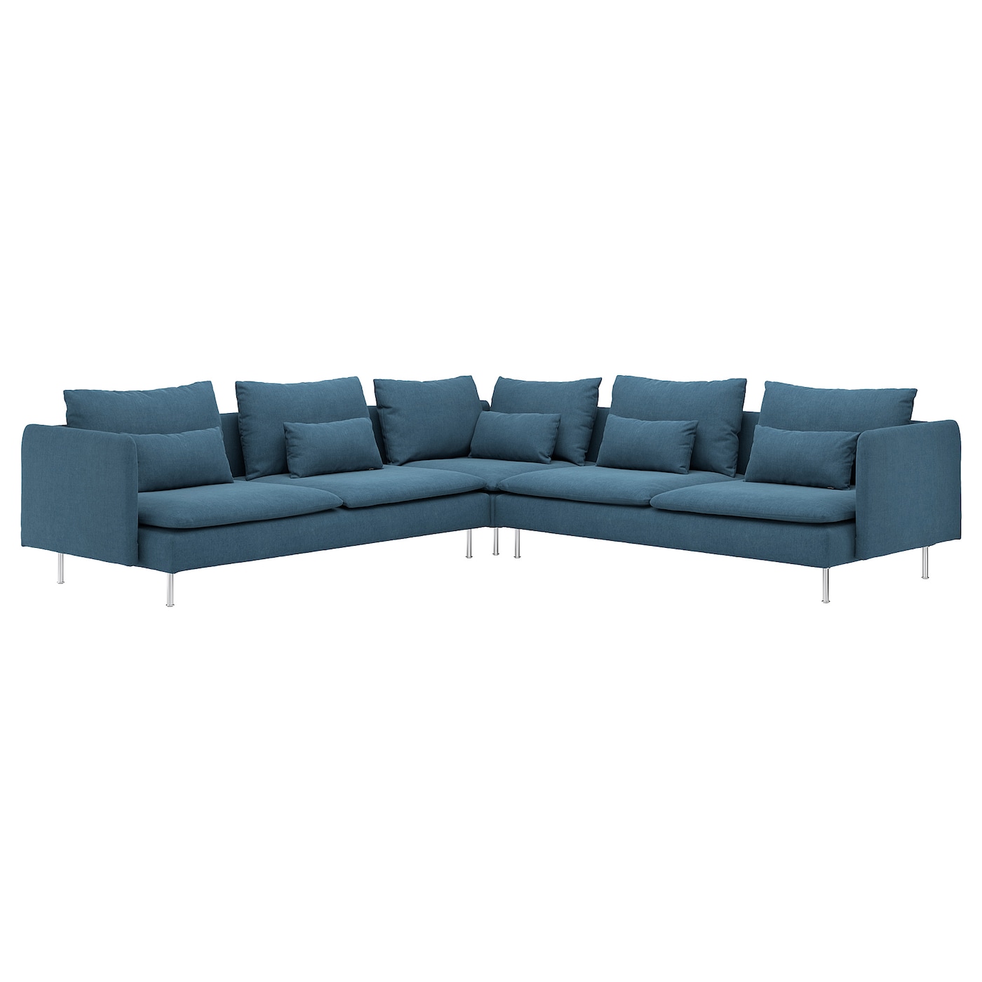 IKEA SÖDERHAMN sofa narożna, 6-osobowa, Tallmyra niebieski, Wysokość z poduchami oparcia: 83 cm