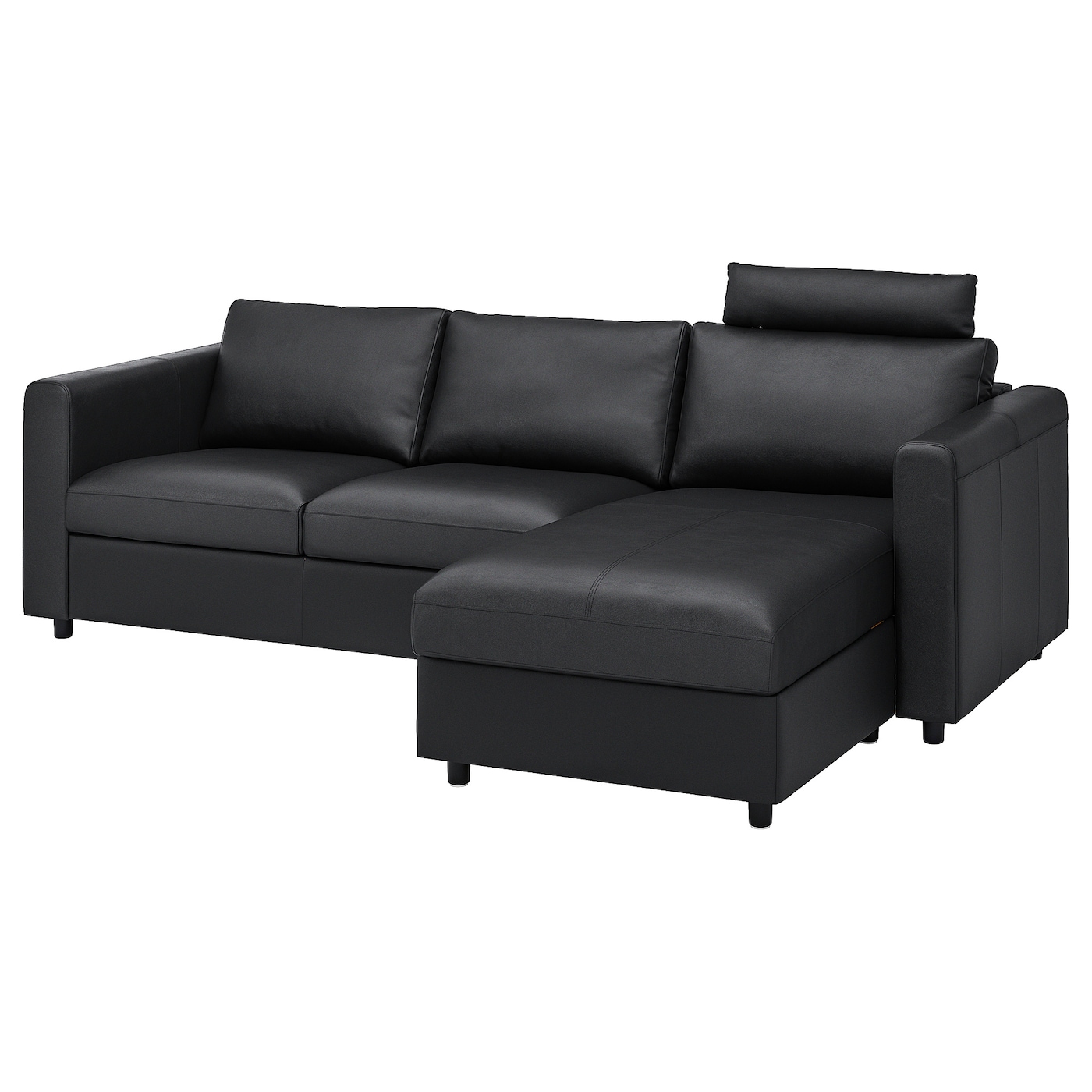 IKEA VIMLE sofa 3-osobowa, z szezlongiem z zagłówkiem/Grann/Bomstad czarny, Wysokość z zagłówkiem: 100 cm