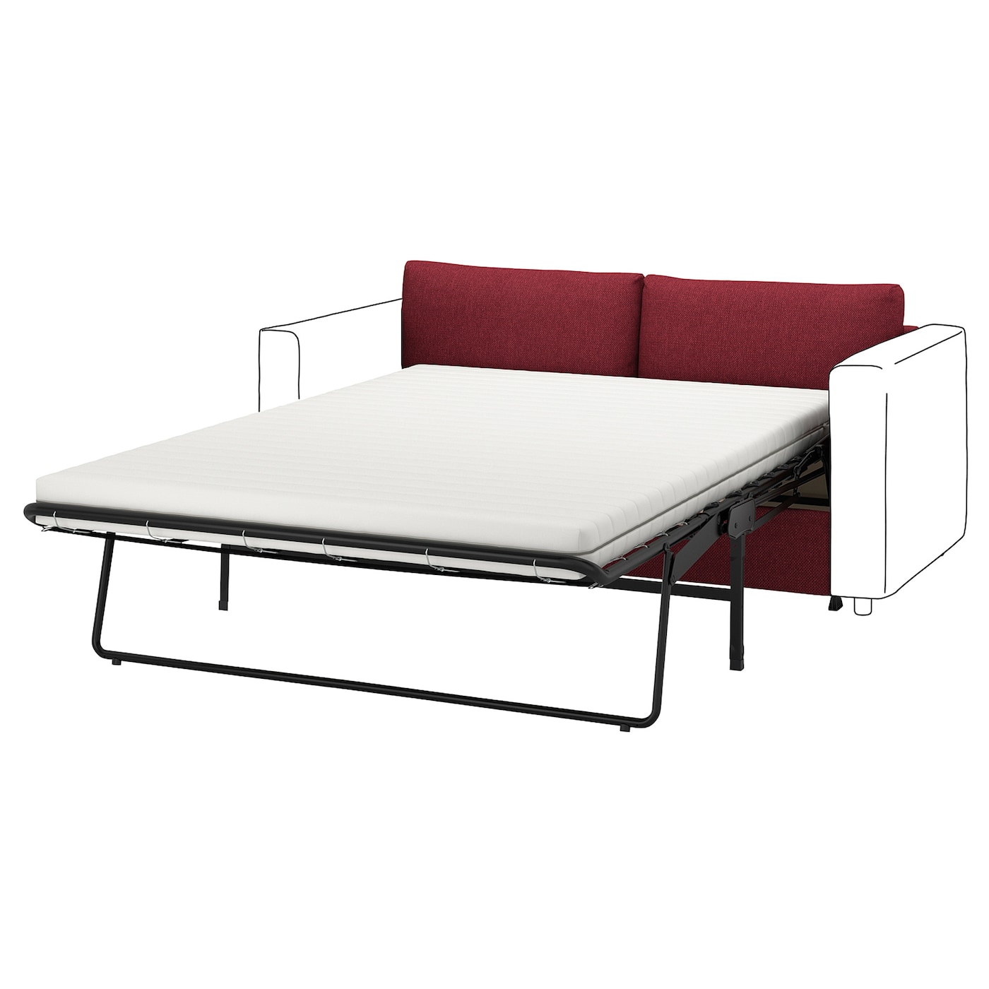 IKEA VIMLE sekcja 2-os sofa rozkładana, Lejde czerwony/brązowy, Wysokość łóżka: 53 cm