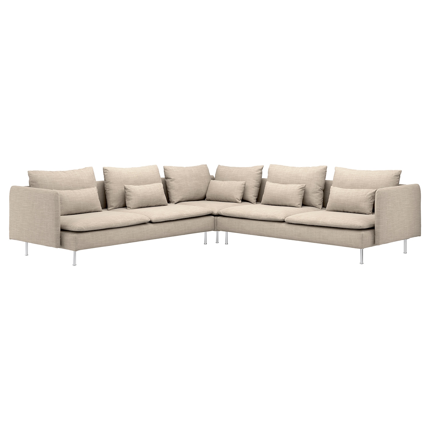 IKEA SÖDERHAMN sofa narożna, 6-osobowa, Hillared beżowy, Wysokość z poduchami oparcia: 83 cm
