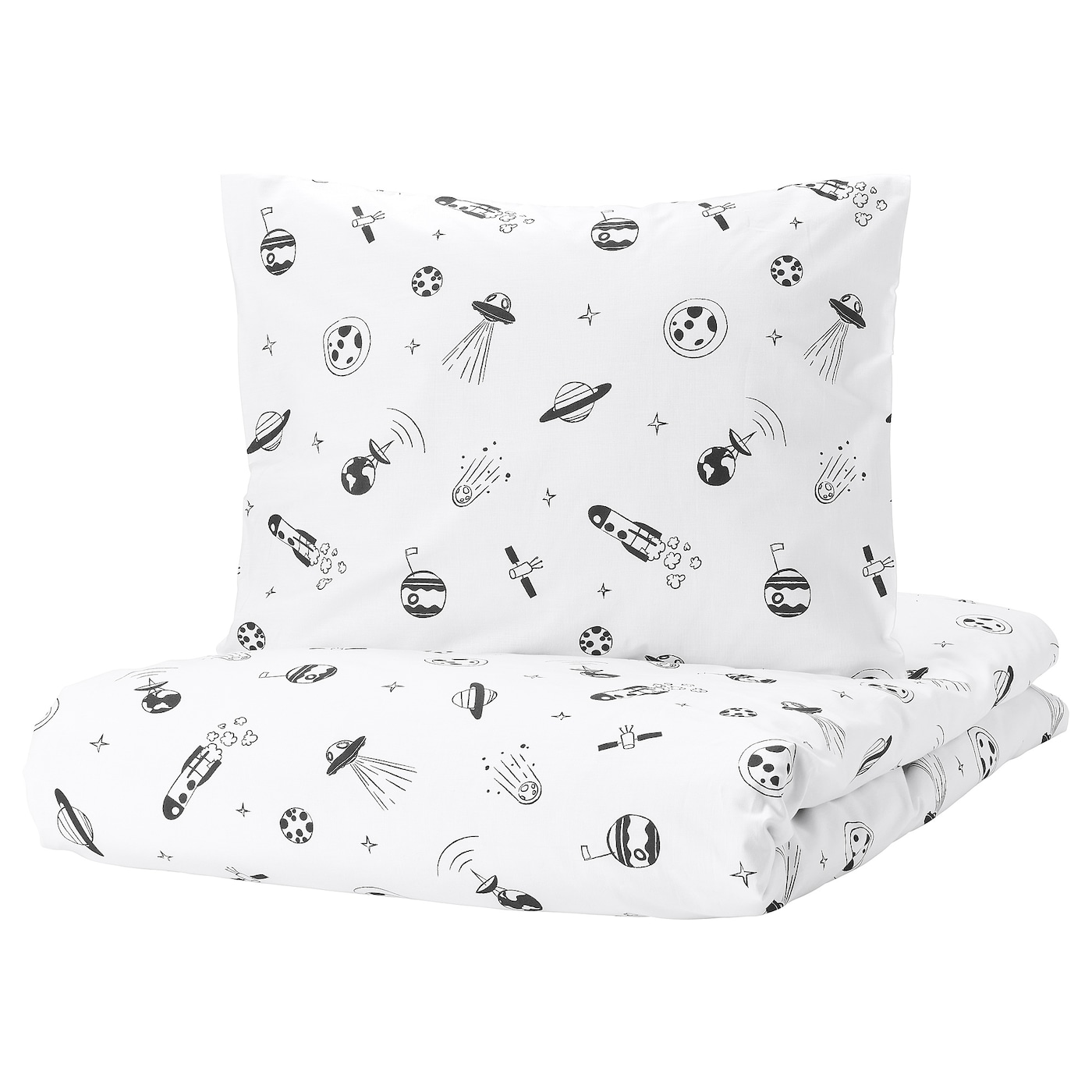 IKEA AFTONSPARV poszwa na kołdrę i poszewka, kosmos biały/czarny, 150x200/50x60 cm