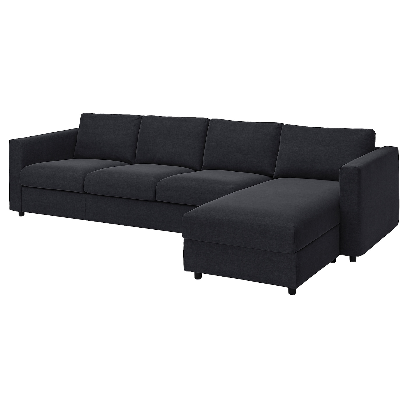 IKEA VIMLE sofa 4-osobowa z szezlongiem, Saxemara czarnoniebieski, Wysokość z poduchami oparcia: 83 cm