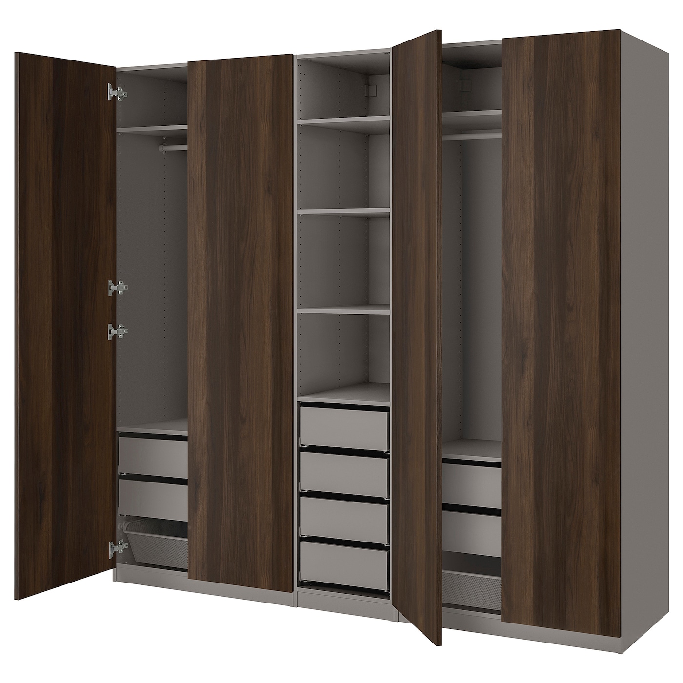 IKEA PAX / STORKLINTA kombinacja szafy, ciemnoszary/ciemnobrązowy bejcowany dąb, imitacja, 250x58x236 cm