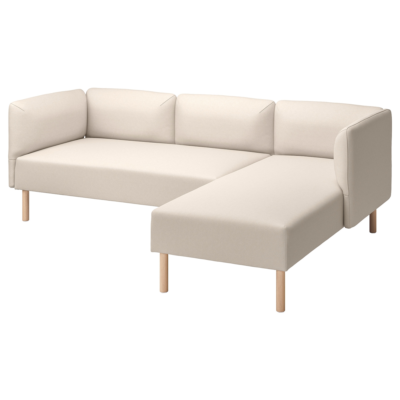 IKEA LILLEHEM 3-osob sofa modułowa z szezlongiem, Vissle/beżowy drewno, Szerokość: 224 cm