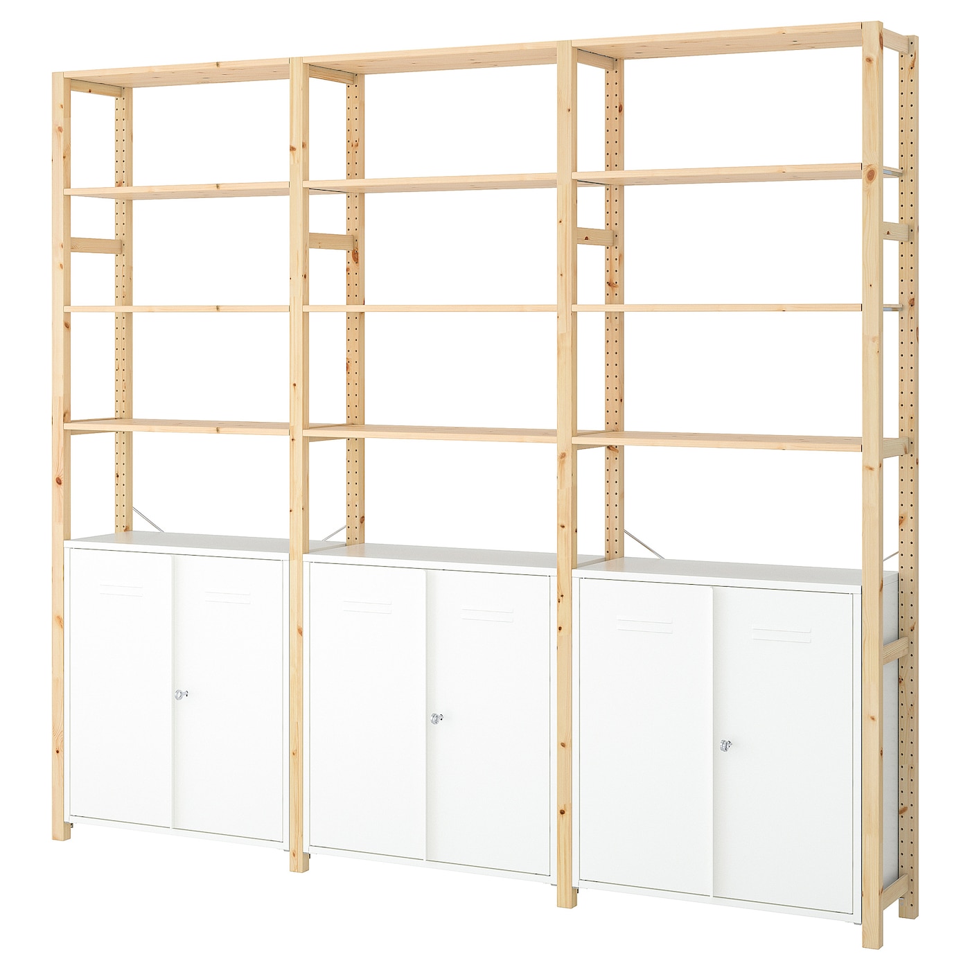 IKEA IVAR 3 sekcje/szafka/półki, sosna/biały, 259x30x226 cm