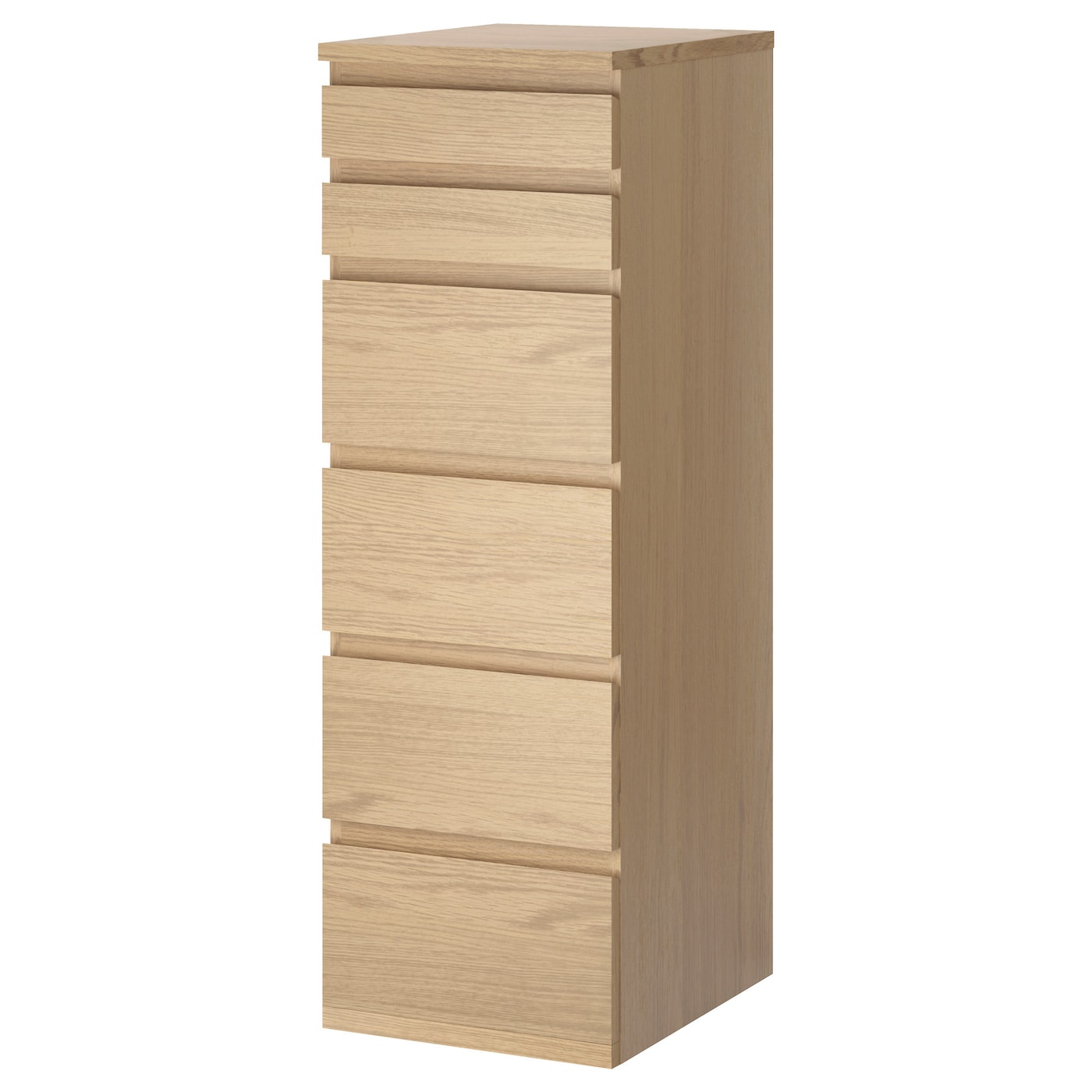 IKEA MALM komoda, 6 szuflad, okleina dębowa bejcowana na biało/lustro, 40x123 cm