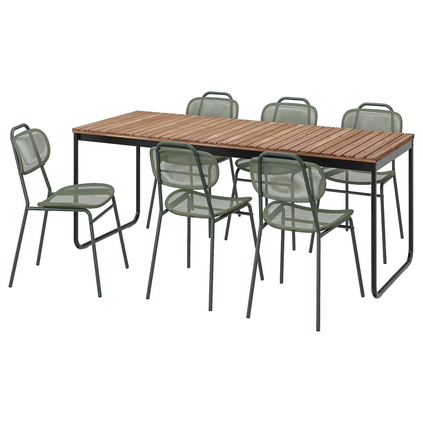 IKEA VÄSMAN / ENSHOLM stół+6 krzeseł, zewn, przedłużany bejca jasnobrązowa/zielony, 135/190x74 cm