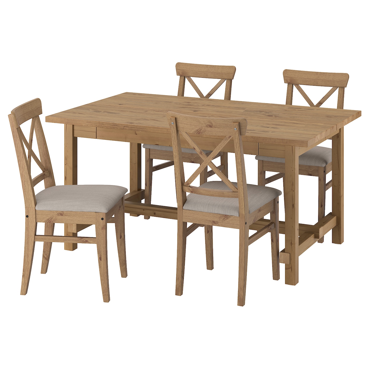 IKEA NORDVIKEN / INGOLF stół i 4 krzesła, bejca patynowa/Nolhaga szarobeżowy bejca patynowa, 152/223 cm