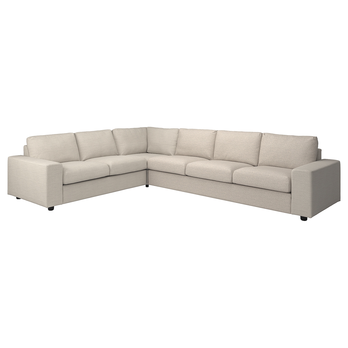 IKEA VIMLE sofa narożna 5-osobowa, z szerokimi podłokietnikami/Gunnared beżowy, Wysokość z poduchami oparcia: 83 cm