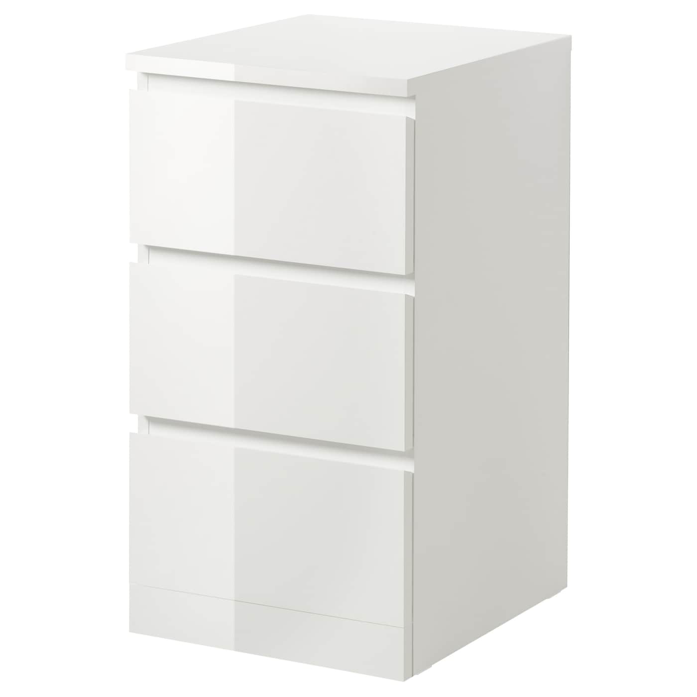 IKEA MALM komoda, 3 szuflady, połysk biały, 40x78 cm