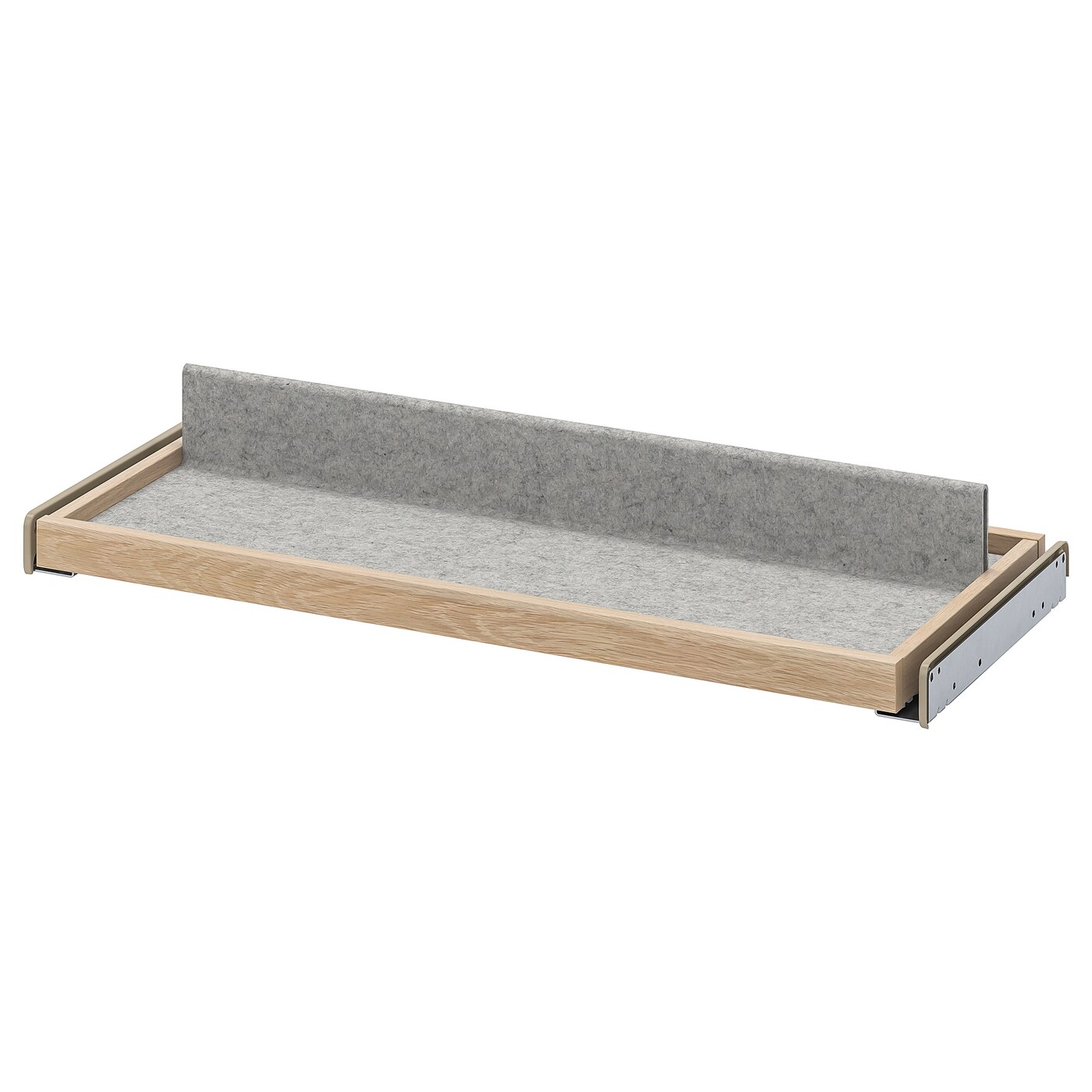 IKEA KOMPLEMENT wysuwana taca z wkładem na buty, imitacja dębu bejcowanego na biało/jasnoszary, 75x35 cm