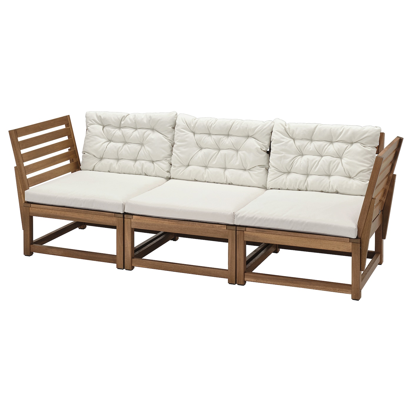 IKEA NÄMMARÖ 3-osobowa sofa modułowa, zewn, podłokietnik bejca jasnobrązowa/Kuddarna jasny szarobeżowy, Szerokość: 210 cm