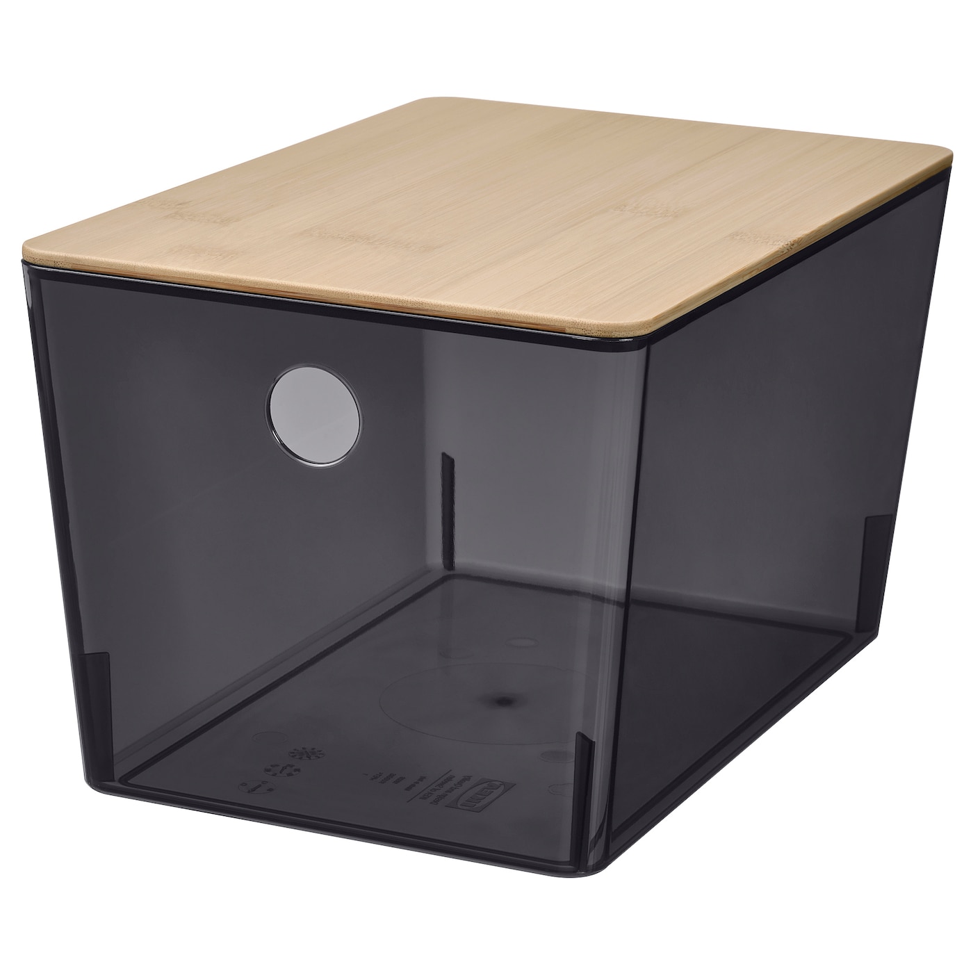 IKEA KUGGIS pojemnik z pokrywką, przezroczysty czarny/bambus, 18x26x15 cm