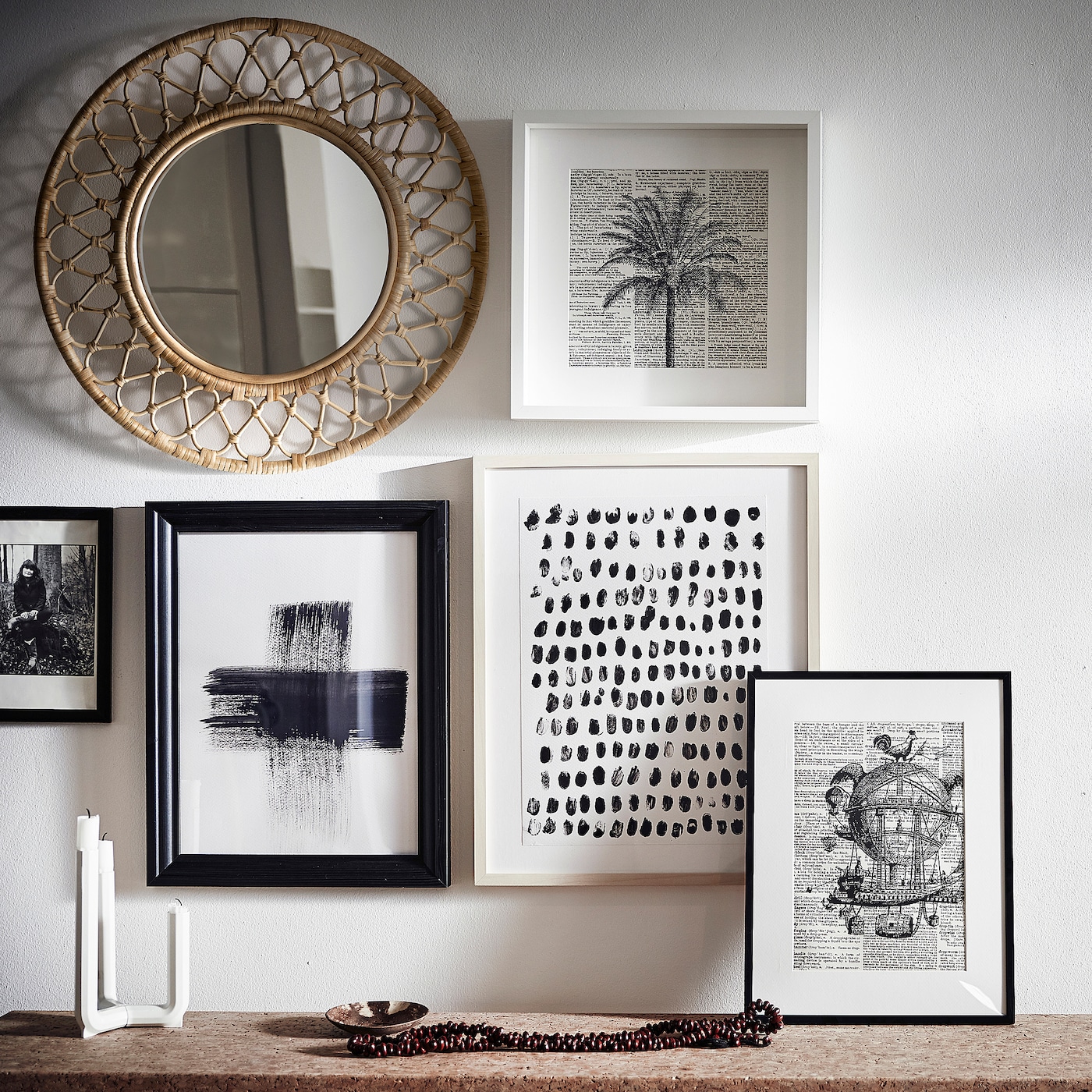 IKEA GRINSBOL lustro, rattan, 55 cm