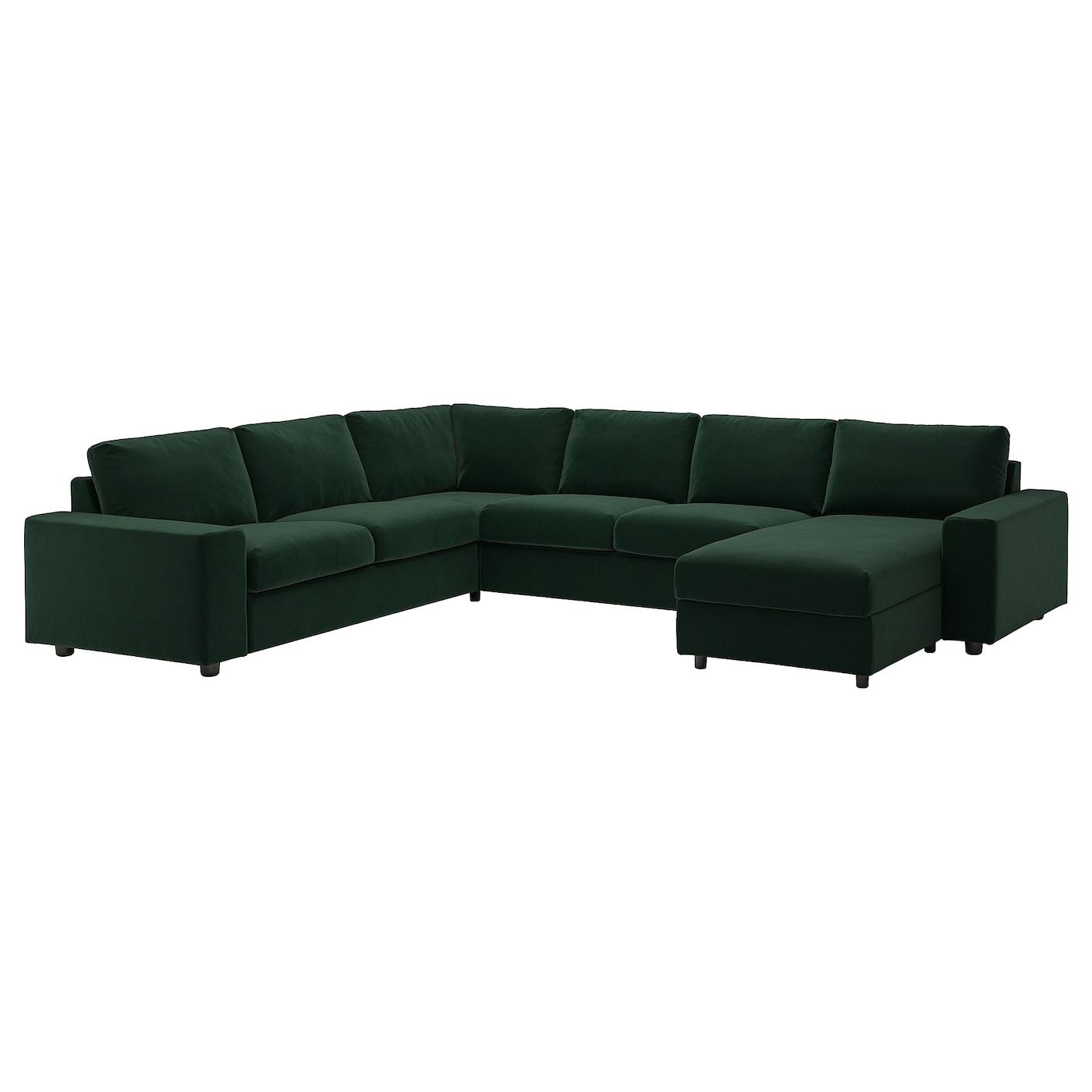 IKEA VIMLE narożna sofa 5o z szezl, z szerokimi podłokietnikami/Djuparp ciemnozielony, Wysokość z poduchami oparcia: 83 cm