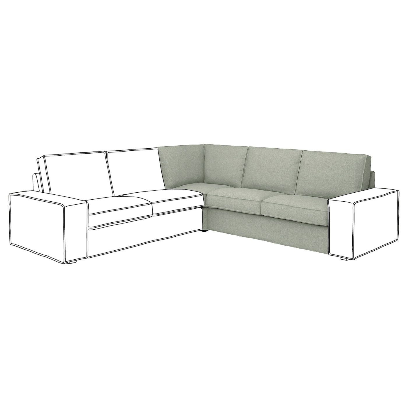 IKEA KIVIK sekcja narożna, Gunnared jasnozielony, Szerokość: 234 cm