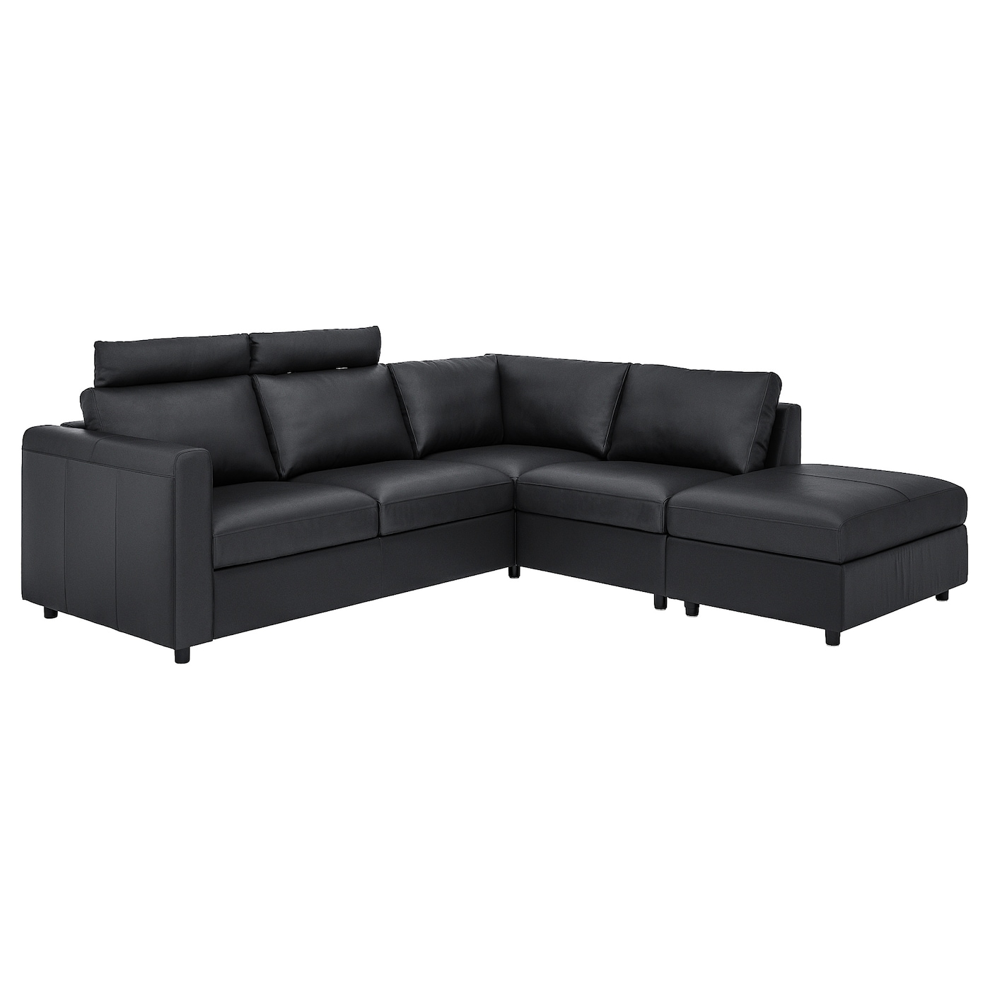 IKEA VIMLE sofa narożna 4-osobowa, z otwartym końcem z zagłówkiem/Grann/Bomstad czarny, Wysokość z zagłówkiem: 100 cm
