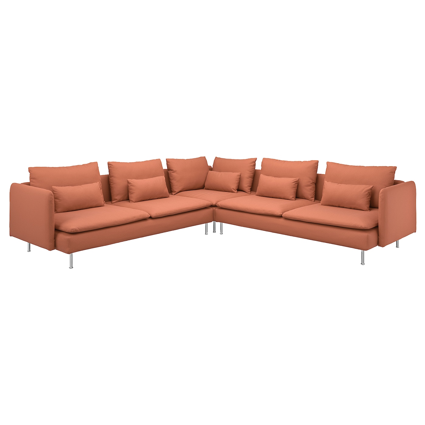 IKEA SÖDERHAMN sofa narożna, 6-osobowa, Kelinge rdzawy, Wysokość z poduchami oparcia: 83 cm