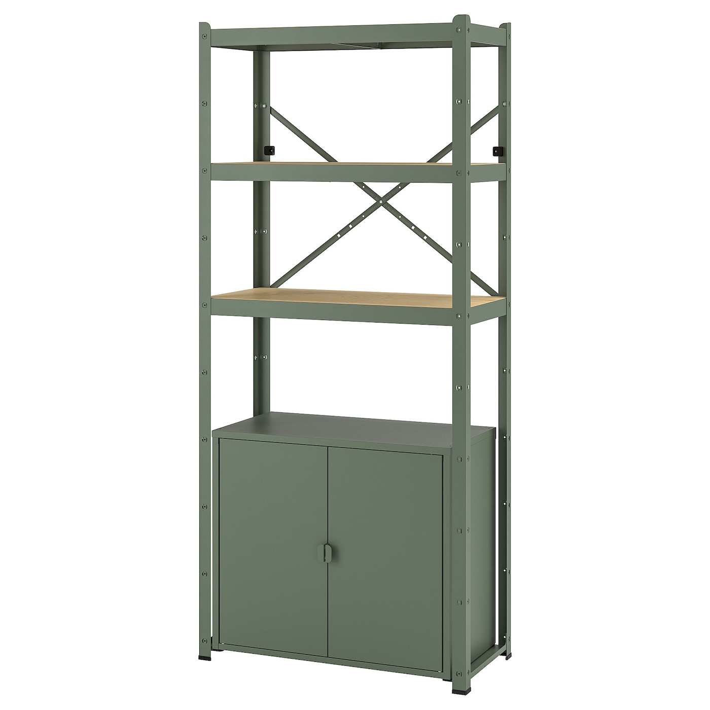 IKEA BROR regał z szafką, szarozielony/sklejka sosnowa, 85x40x190 cm