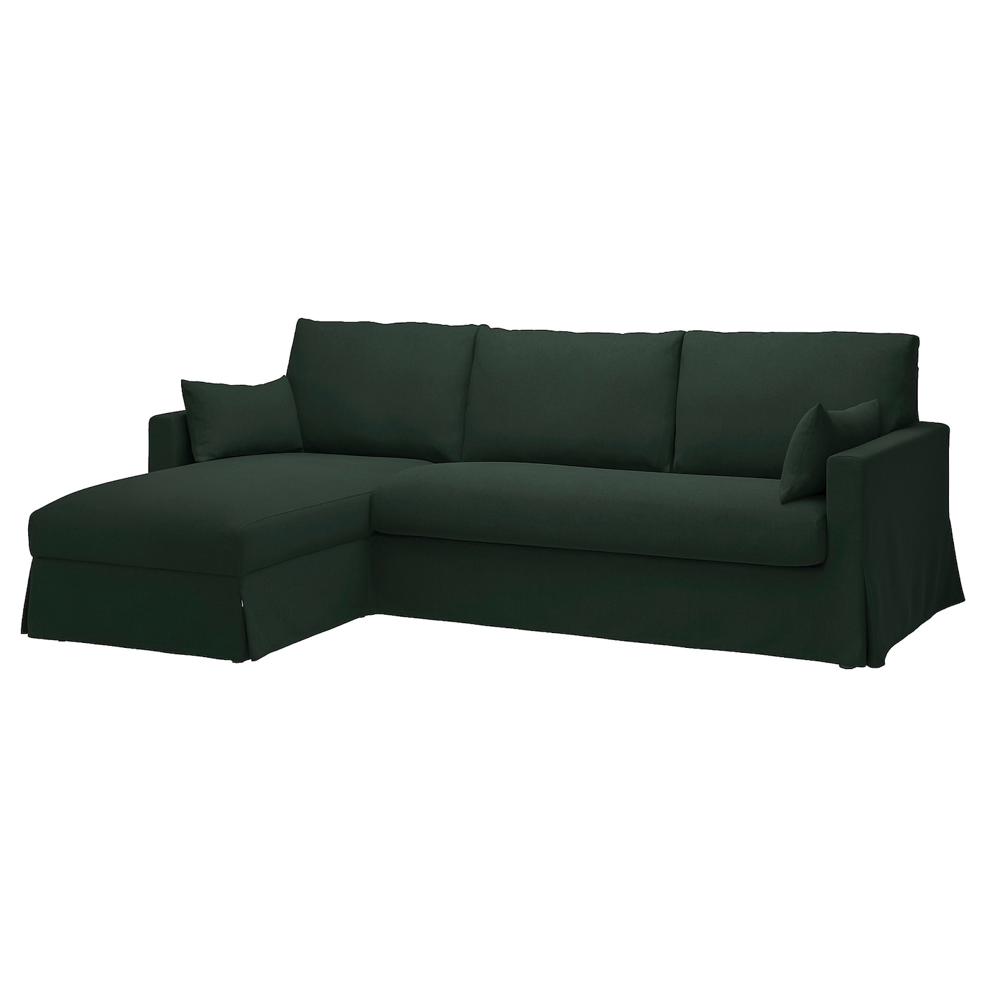 IKEA HYLTARP sofa 3o z szezlongiem, lewy, Tallmyra ciemnozielony, Wysokość z poduchami oparcia: 91 cm