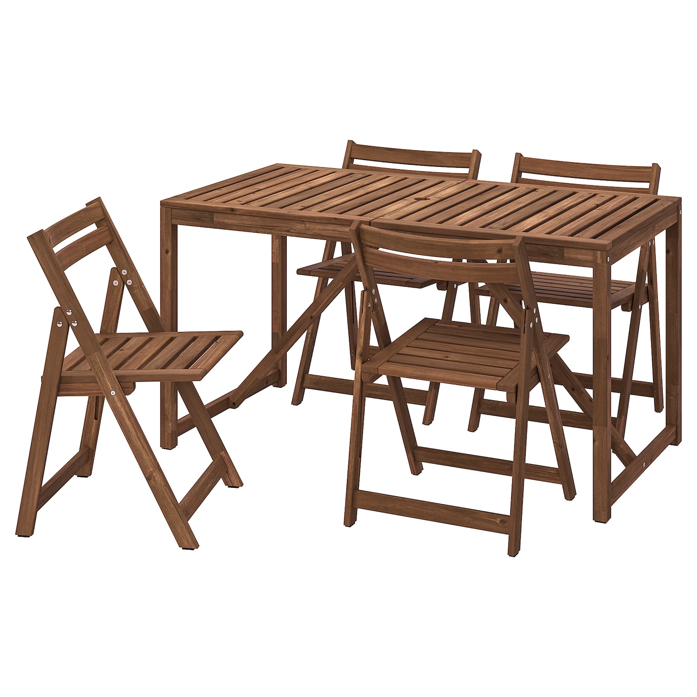 IKEA NÄMMARÖ stół+4 krzesła składane, ogrodowe, Nämmarö bejca jasnobrązowa, 140 cm