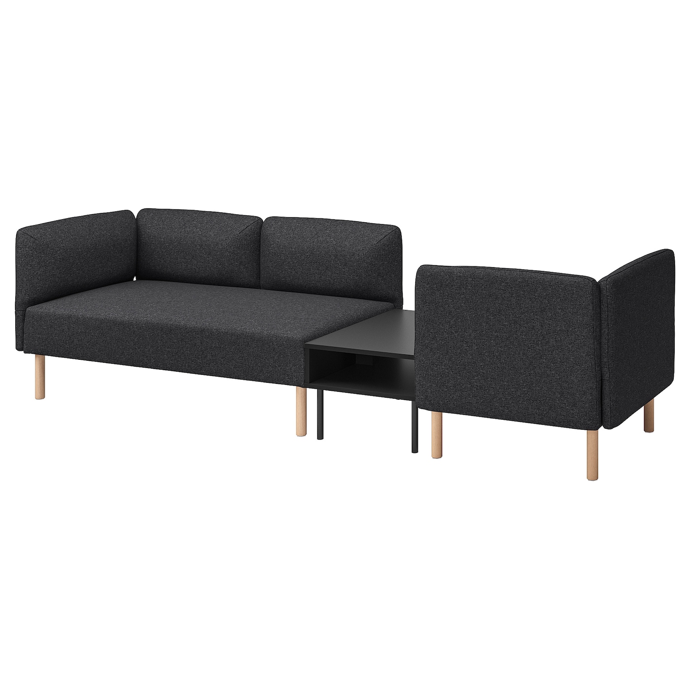 IKEA LILLEHEM 3-os sofa moduł ze stolik bocznym, Gunnared ciemnoszary/drewno, Szerokość: 274 cm
