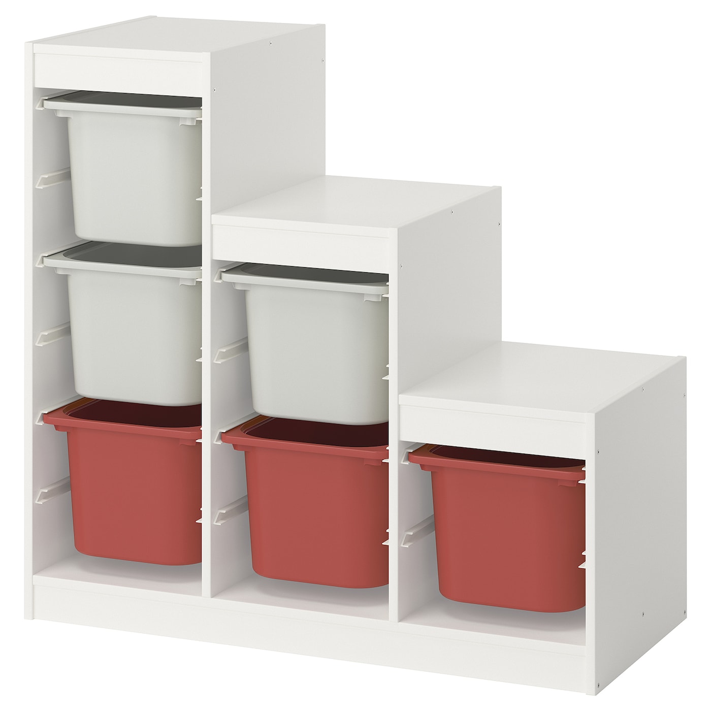 IKEA TROFAST regał z pojemnikami, biały szary/czerwony, 99x44x94 cm