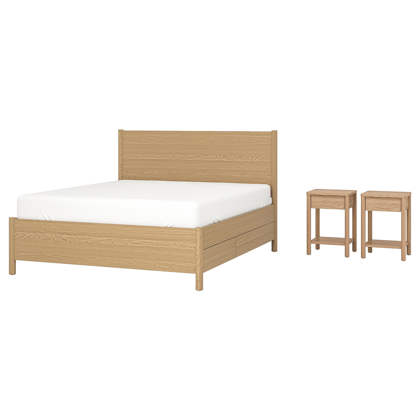 IKEA TONSTAD zestaw mebli do sypialni 3 szt, z pojemnikami na pościel/okl dęb, 140x200 cm
