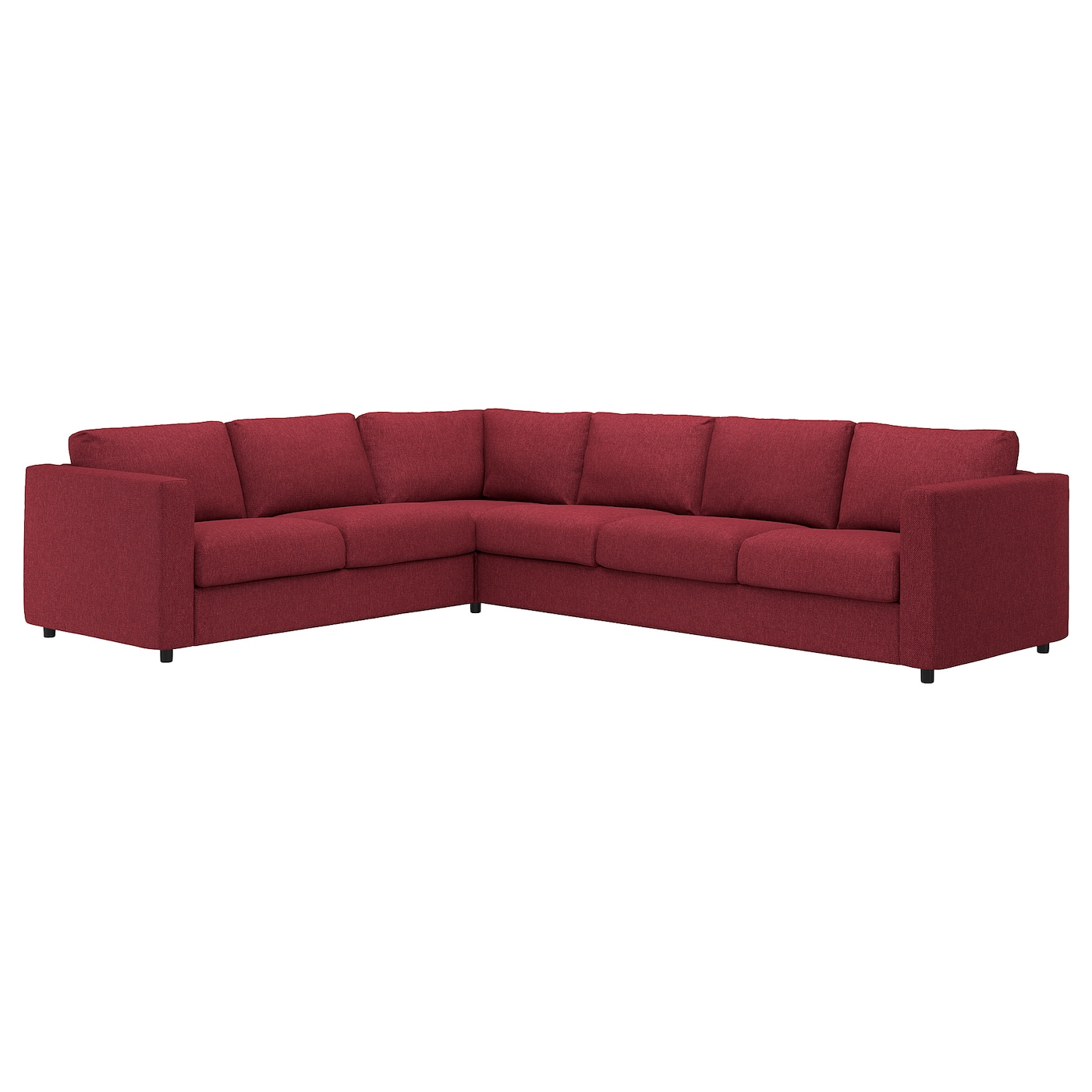 IKEA VIMLE sofa narożna 5-osobowa, Lejde czerwony/brązowy, Wysokość z poduchami oparcia: 83 cm