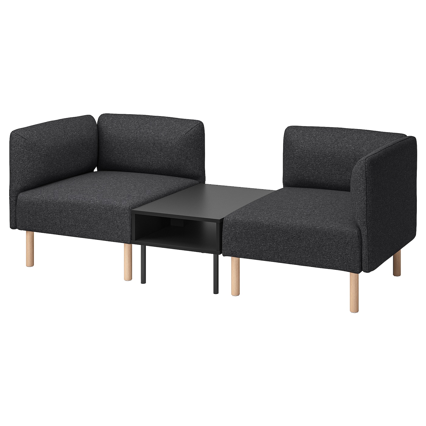 IKEA LILLEHEM 2-os sofa moduł ze stolik bocznym, Gunnared ciemnoszary/drewno, Szerokość: 202 cm