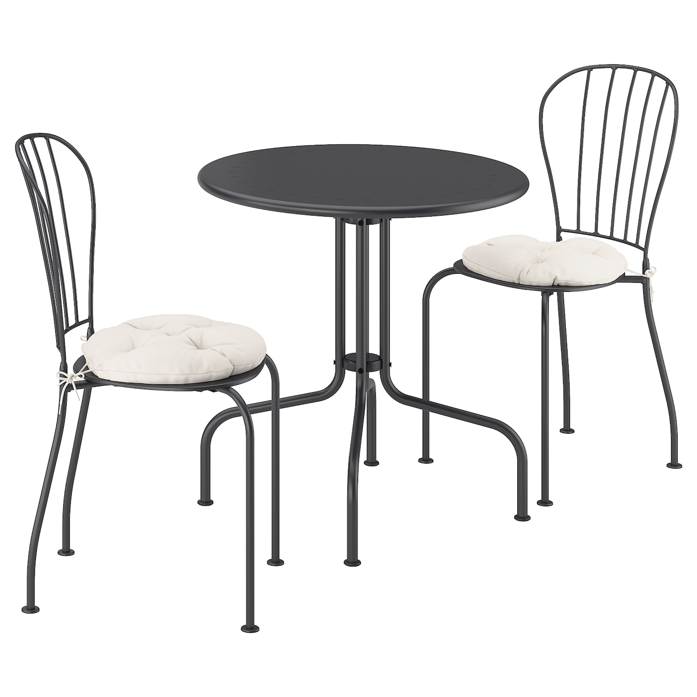 IKEA LÄCKÖ stół+2 krzesła, na zewnątrz, Läckö szary/Kuddarna jasny szarobeżowy, 70 cm