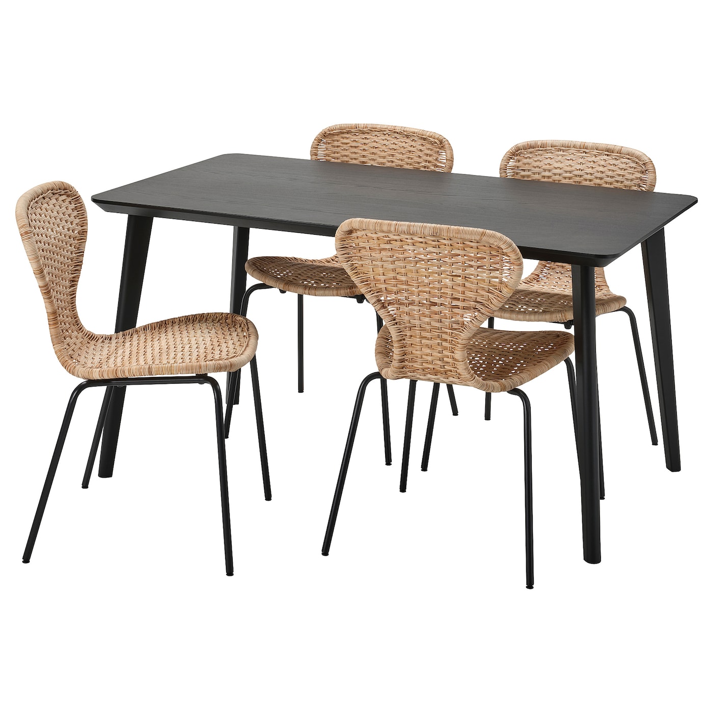 IKEA LISABO / ÄLVSTA stół i 4 krzesła, czarny/rattan czarny, 140x78 cm