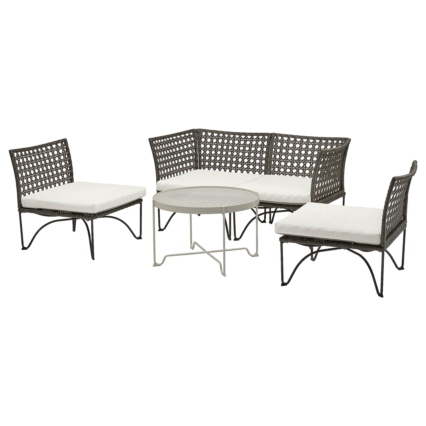 IKEA JUTHOLMEN komplet dla 4 osób, na zewnątrz, ciemnoszary/Kuddarna jasny szarobeżowy, Szerokość sofy: 146 cm