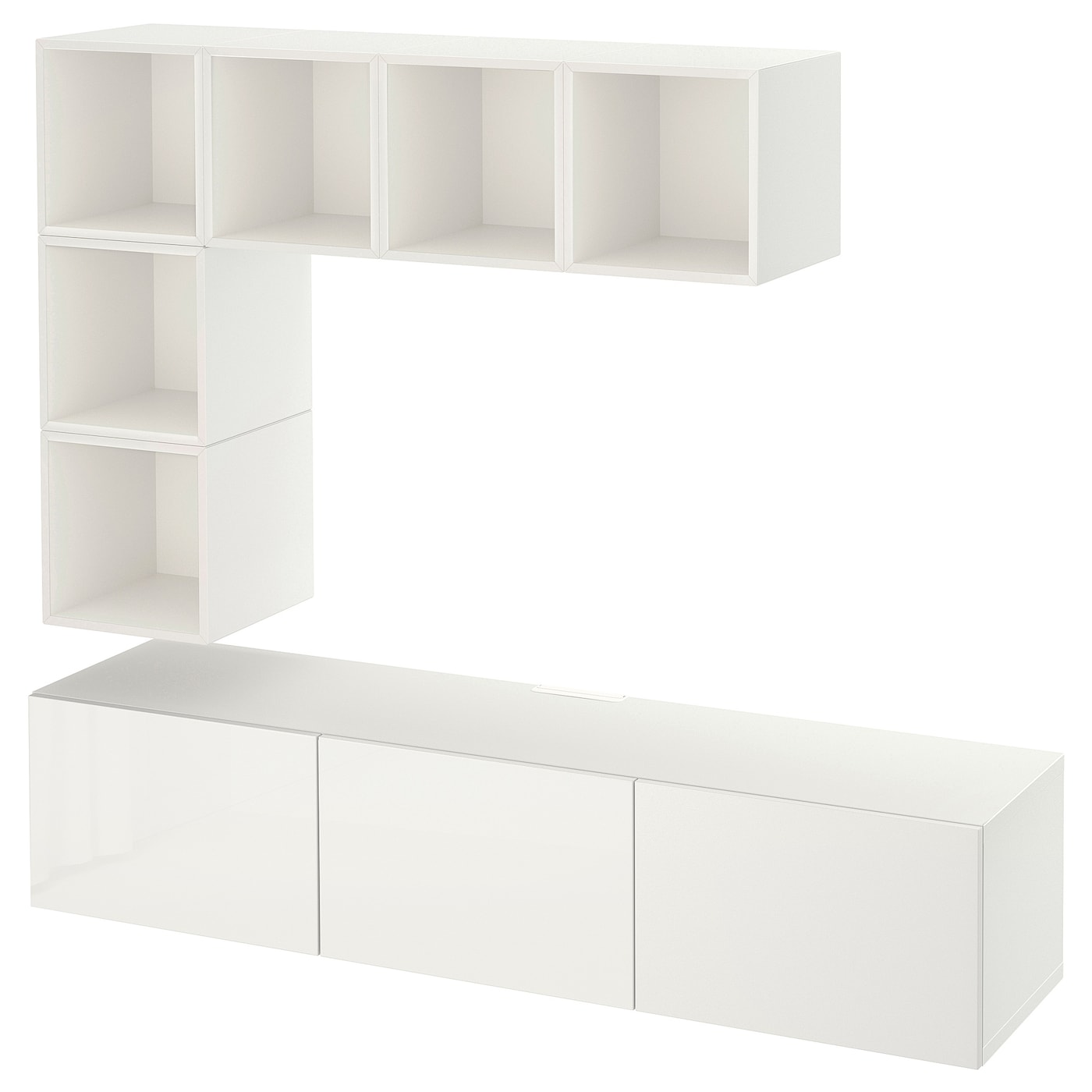 IKEA BESTÅ / EKET szafka pod TV, biały/Selsviken połysk/biel, 180x42x185 cm