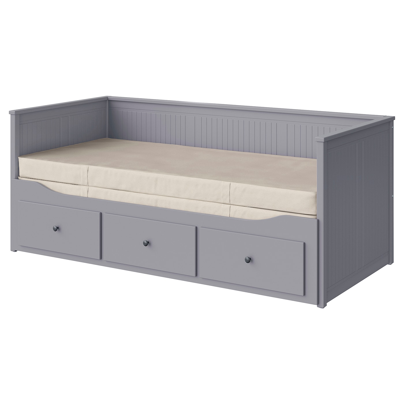 IKEA HEMNES Leżanka z 3 szufladami, 2 materace, szary, 80x200 cm