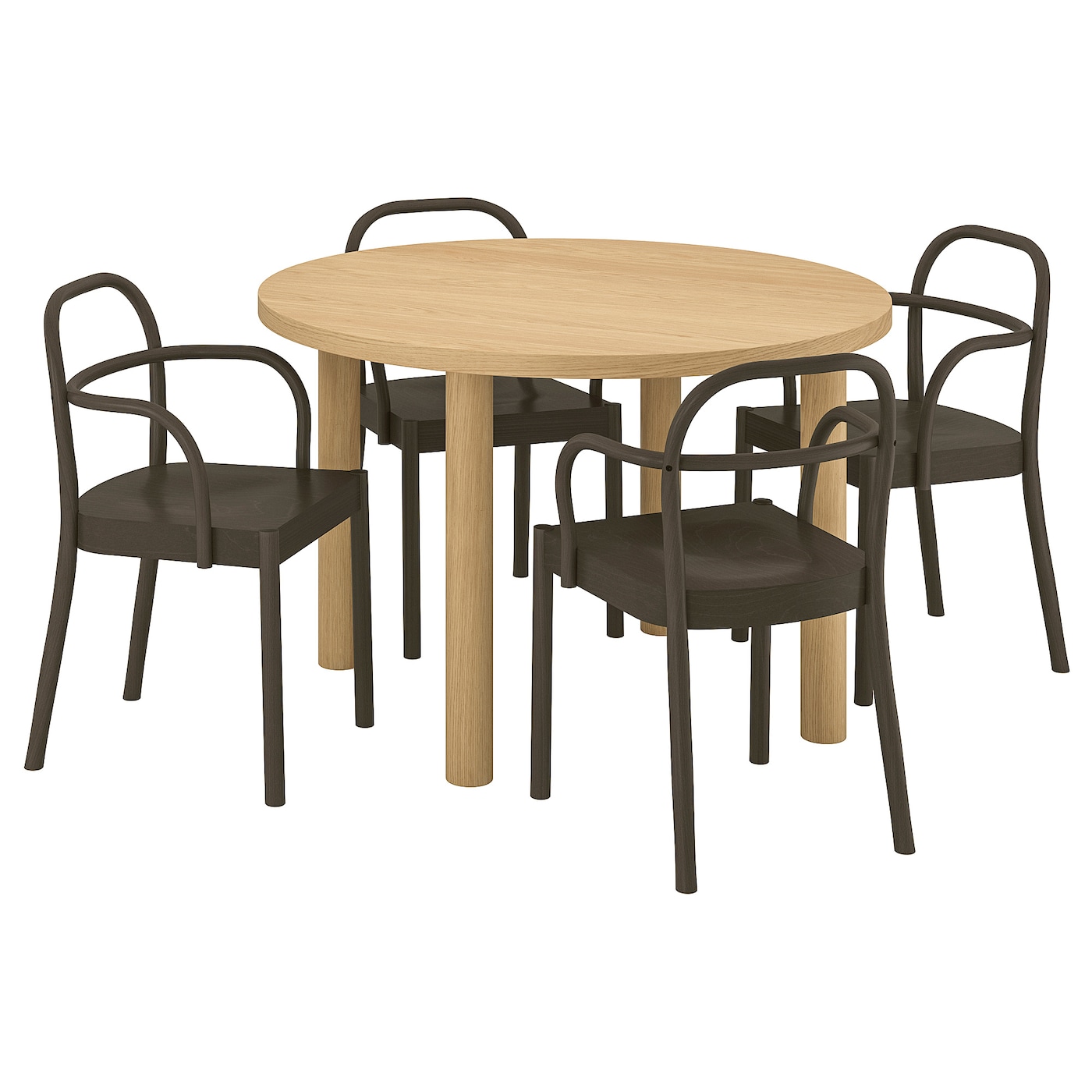 IKEA STOCKHOLM 2025 / STOCKHOLM 2025 stół + 4 krzesła z podłokietnikami, okl dęb/ciemnobrązowy, 115 cm