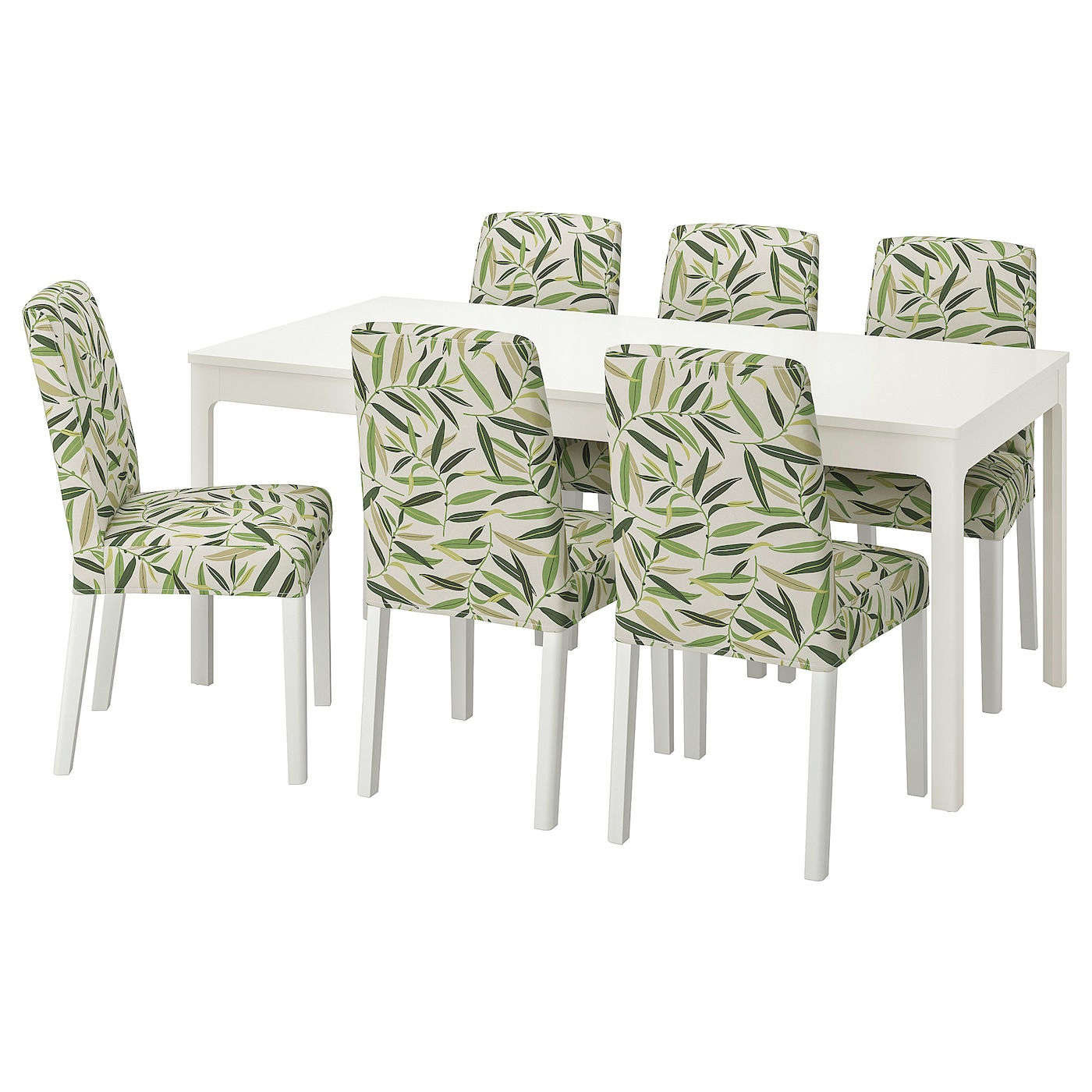 IKEA EKEDALEN / BERGMUND stół i 6 krzeseł, biały/Fågelfors wielobarwny, 180/240 cm