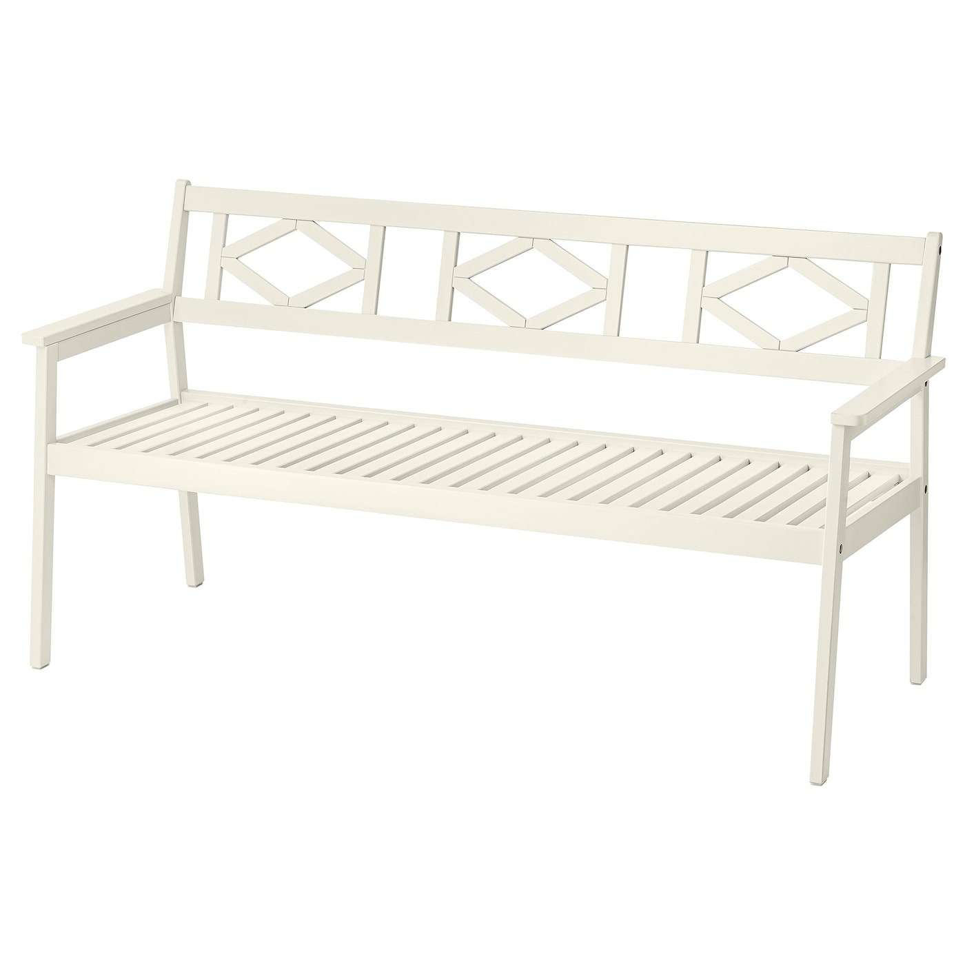 IKEA BONDHOLMEN ławka z oparciem, na zewnątrz, biały/beżowy, Szerokość: 163 cm