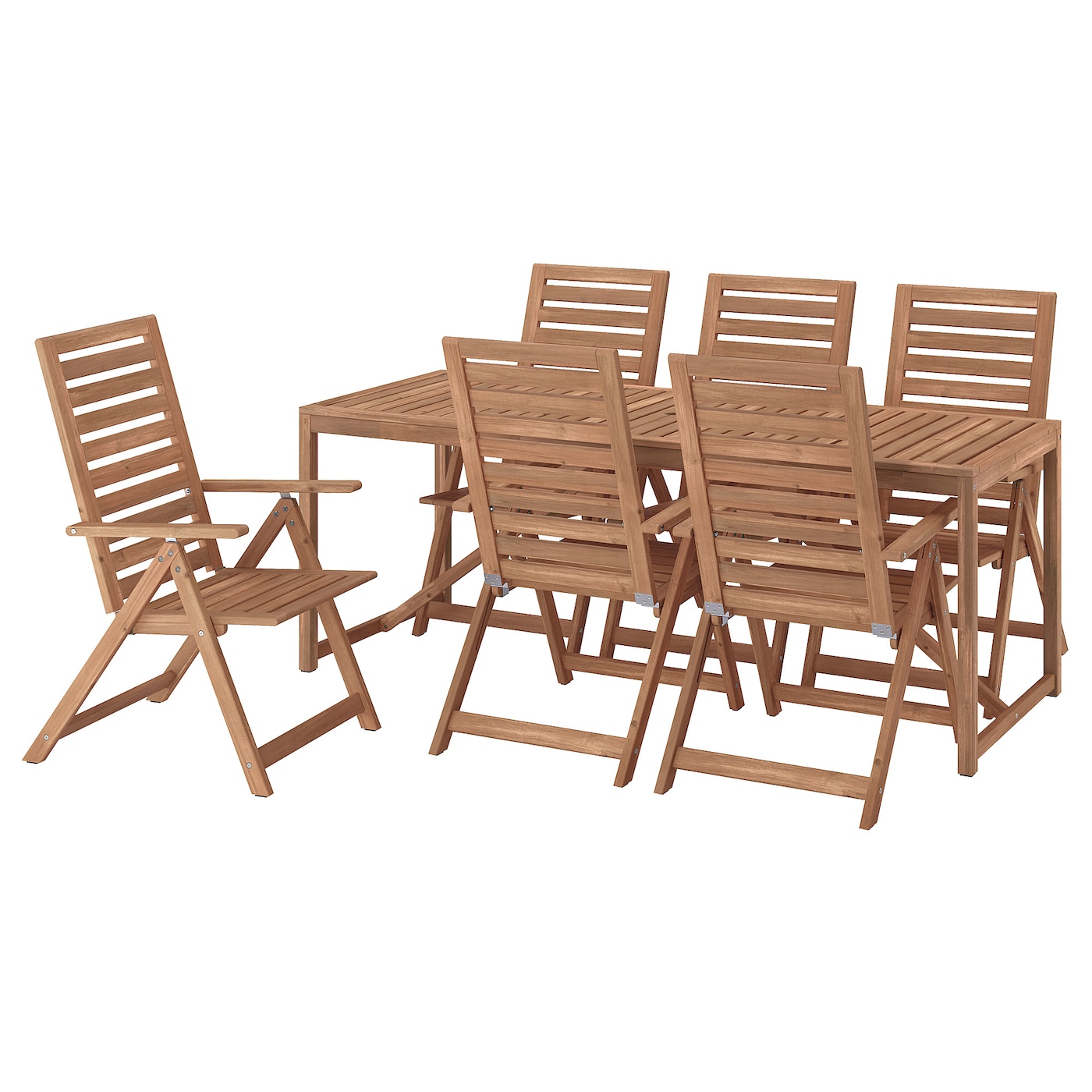 IKEA NÄMMARÖ stół+6 rozkł. krzeseł, na zewnątrz, Nämmarö bejca jasnobrązowa, 200x75 cm