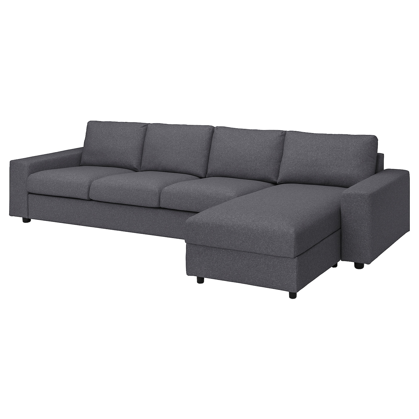 IKEA VIMLE sofa 4-osobowa z szezlongiem, z szerokimi podłokietnikami/Gunnared średnioszary, Wysokość z poduchami oparcia: 83 cm