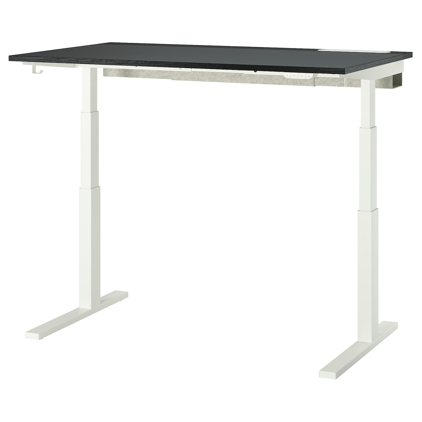 IKEA MITTZON biurko z regulacją wysokości, elektryczny okl jesionowa bejcowana na czarno/czarny biały, 140x80 cm
