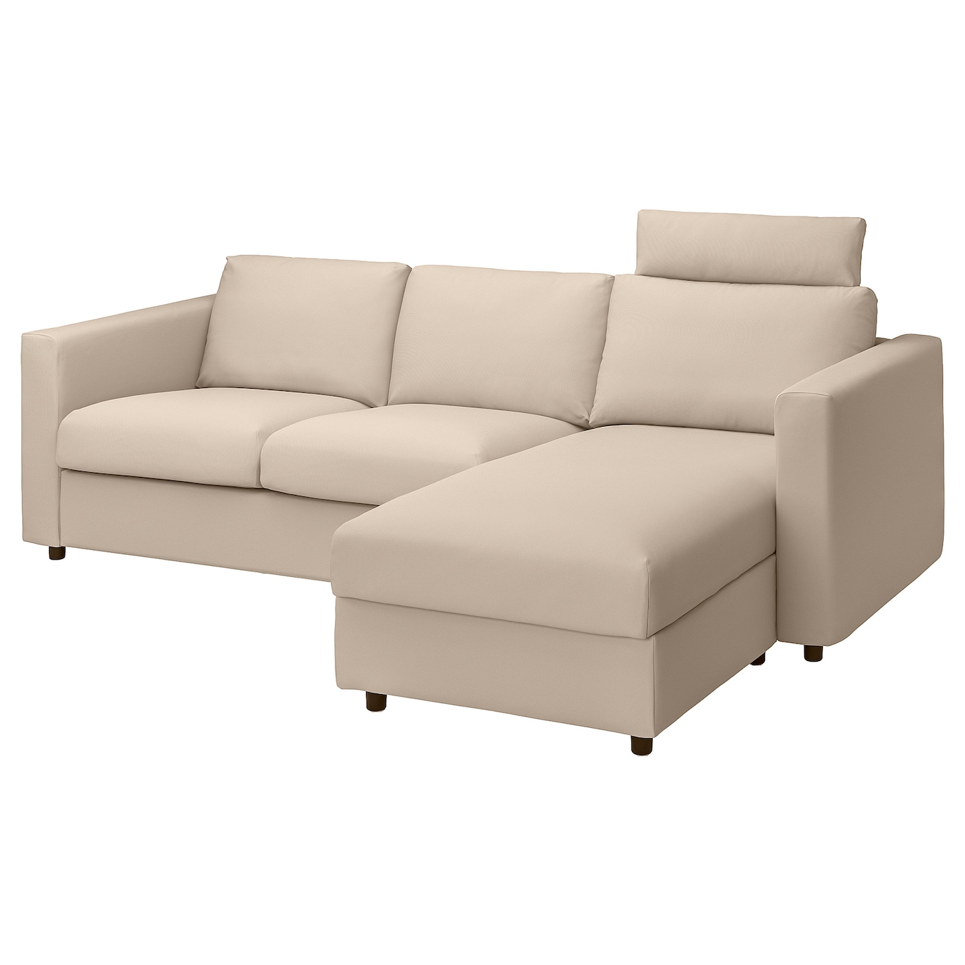 IKEA VIMLE sofa 3-osobowa z szezlongiem, z zagłówkiem/Hallarp beżowy, Wysokość z zagłówkiem: 103 cm