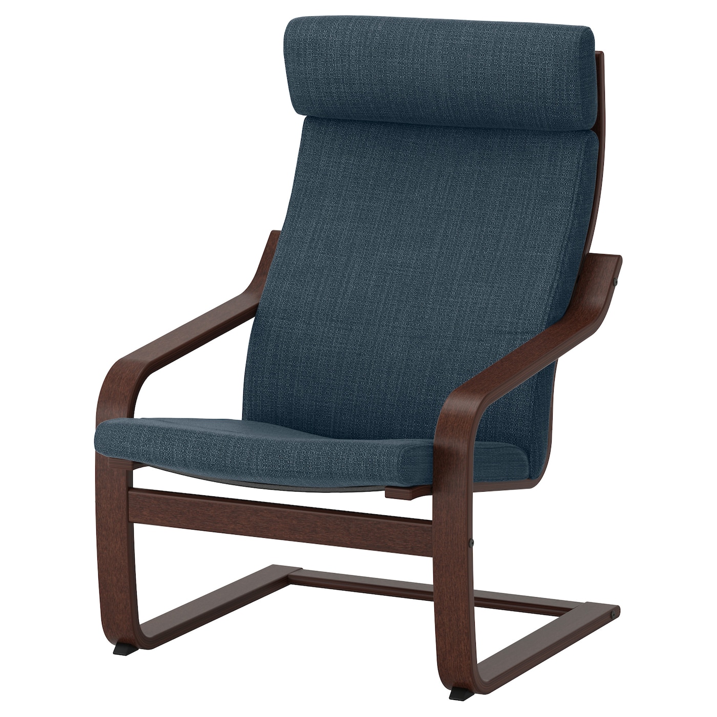 IKEA POÄNG fotel, brązowy/Hillared granatowy, Szerokość: 68 cm