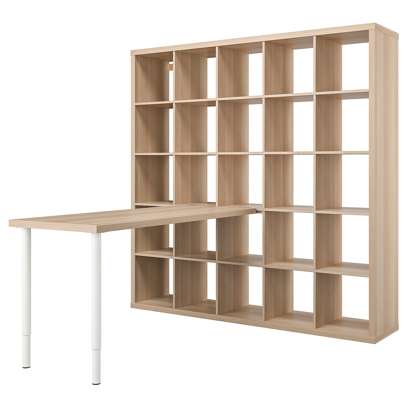IKEA KALLAX / LAGKAPTEN biurko, biały/imitacja dębu bejcowanego na biało, 182x179x182 cm