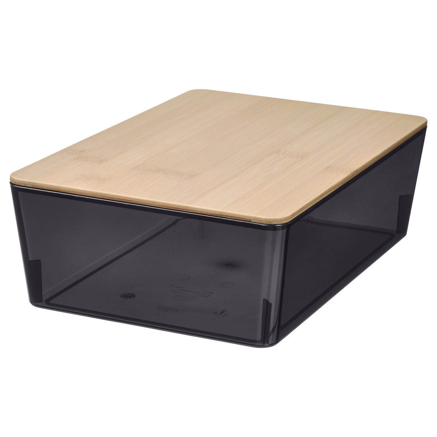 IKEA KUGGIS pojemnik z pokrywką, przezroczysty czarny/bambus, 18x26x8 cm
