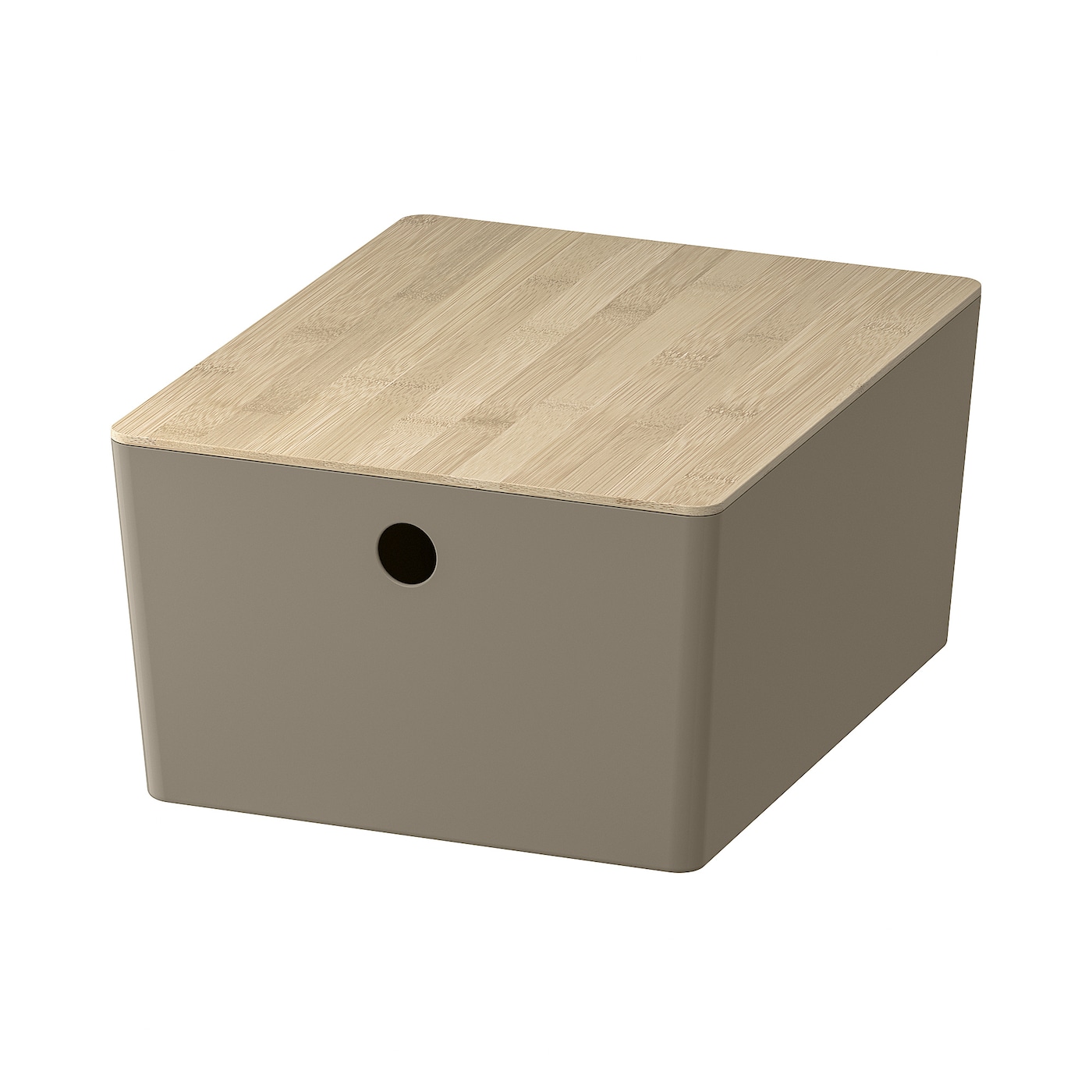 IKEA KUGGIS pojemnik z pokrywką, ciemny szarobeżowy/bambus, 26x35x15 cm