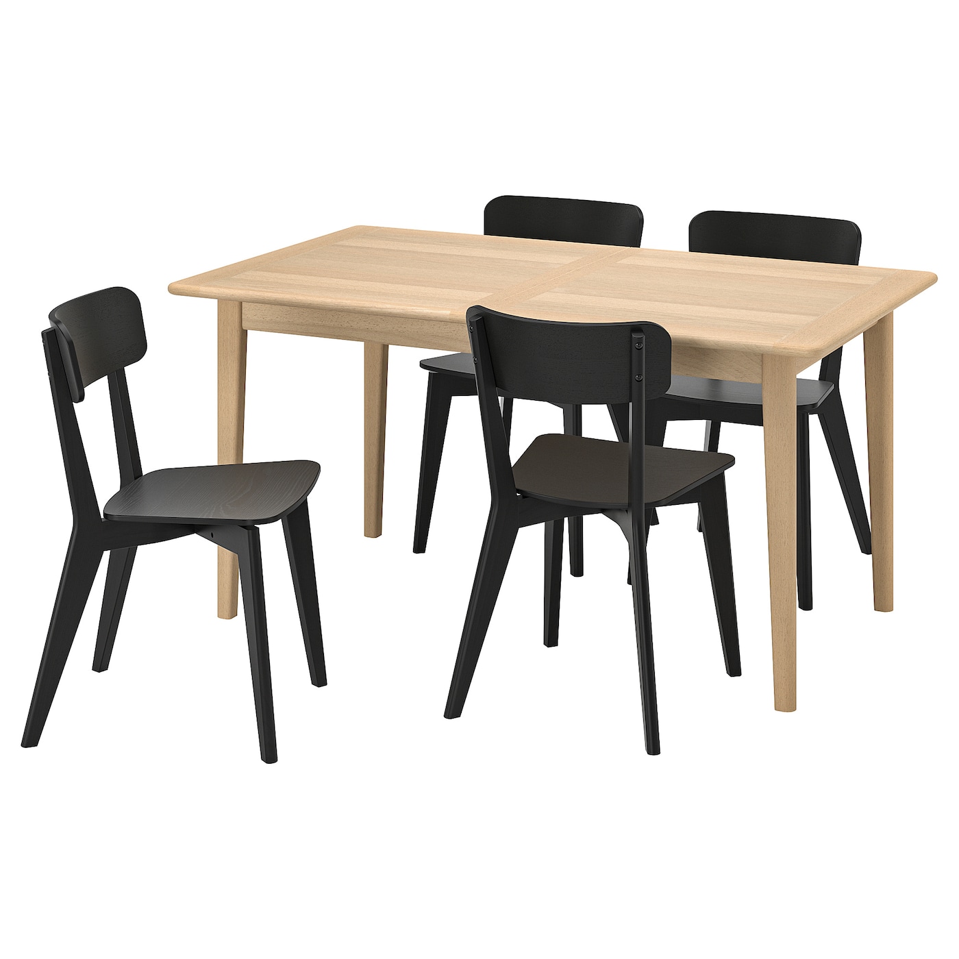 IKEA SKANSNÄS / LISABO stół i 4 krzesła, jasny buk fornir/czarny, 150/205 cm
