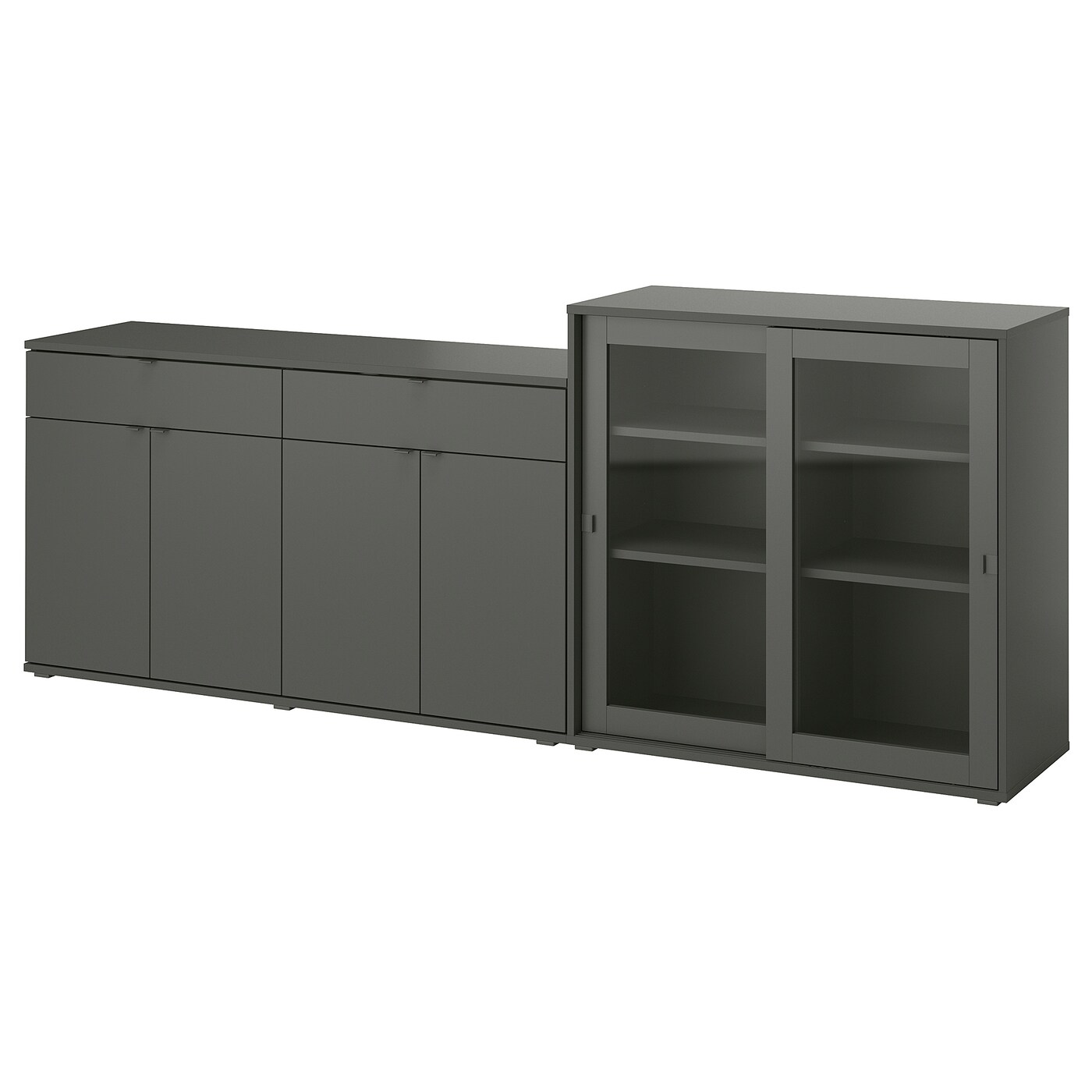 IKEA VIHALS regał/szklane drzwi, ciemnoszary/szkło bezbarwne, 235x37x90 cm