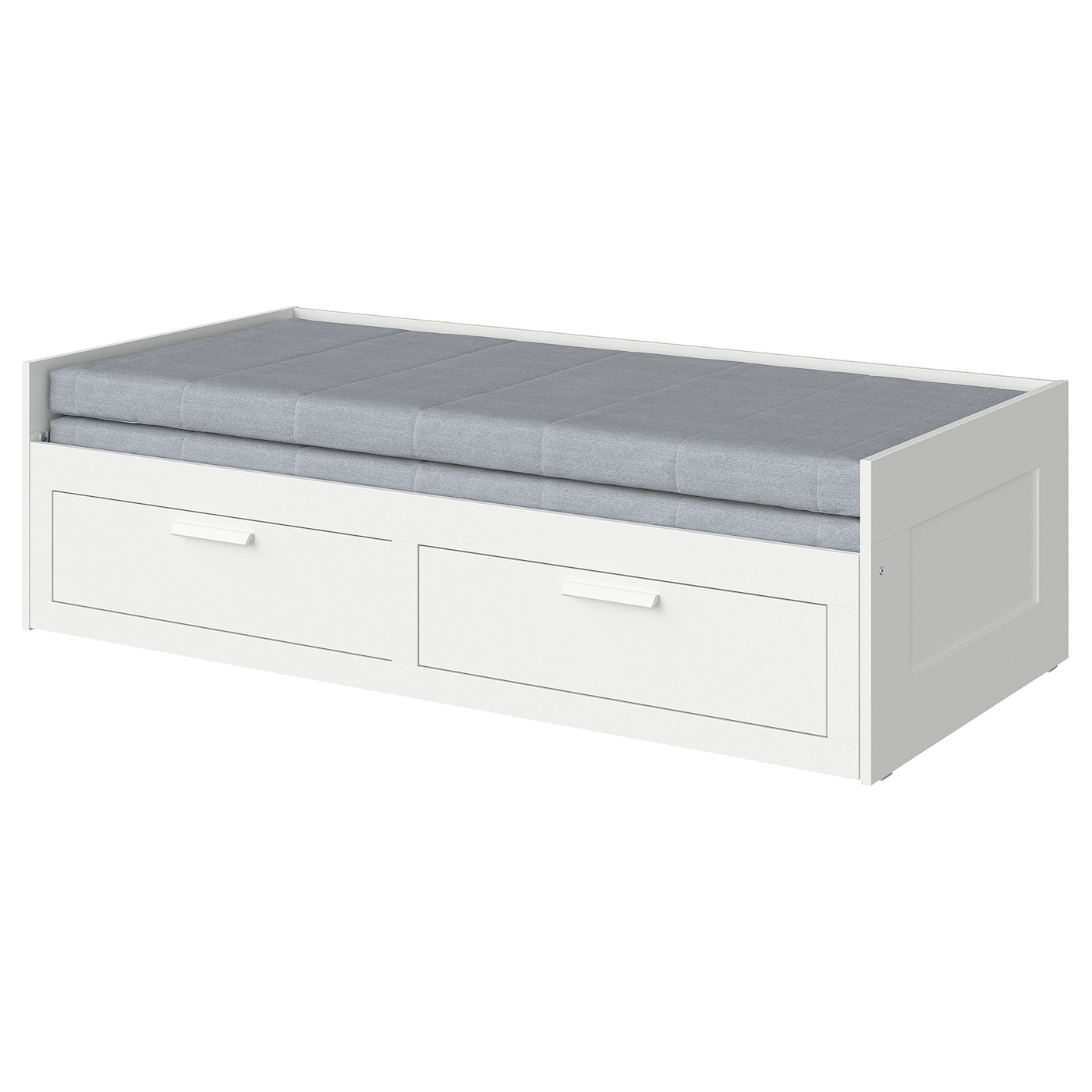 IKEA BRIMNES Leżanka z 2 szufladami, 2 materace, biały, 80x200 cm